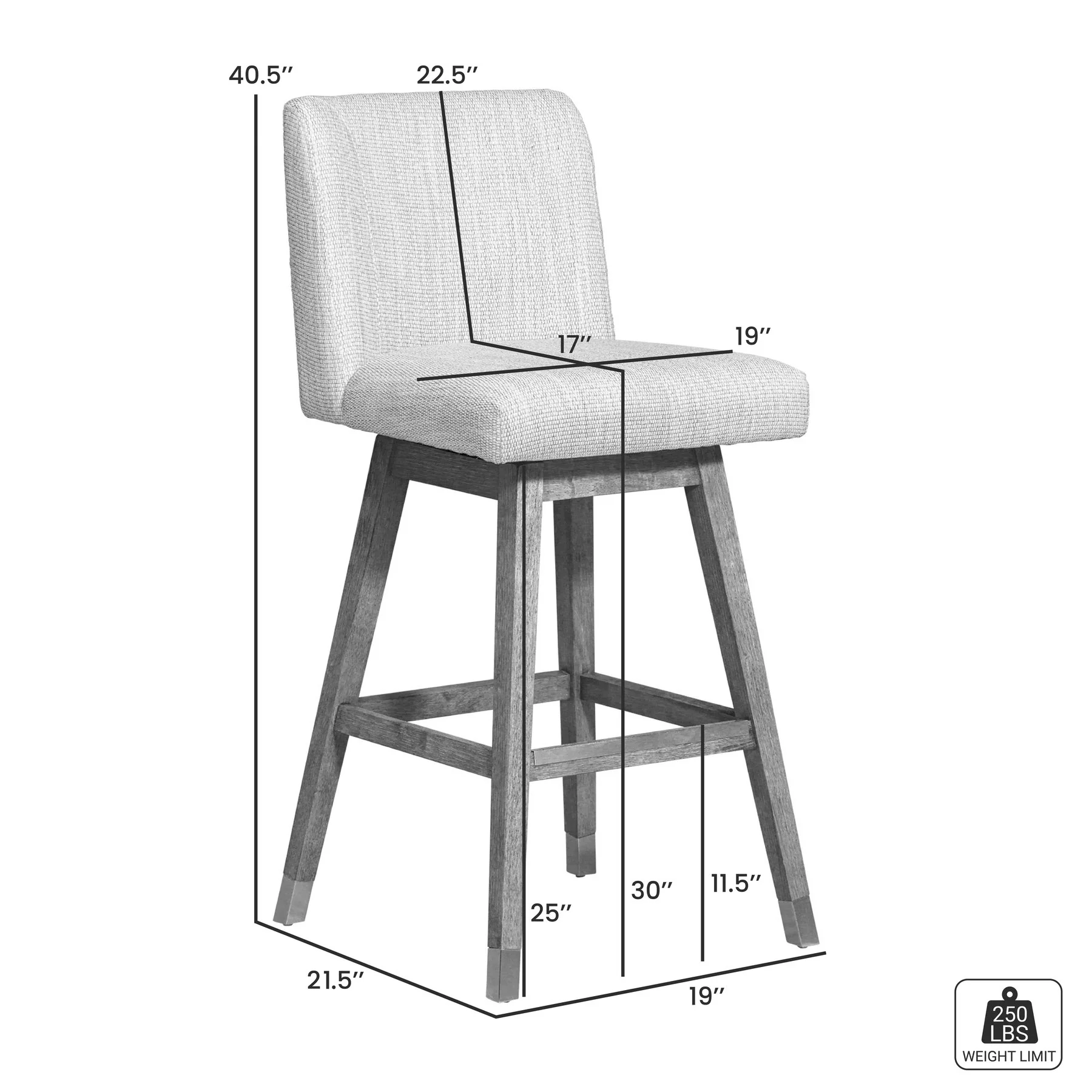 Isabella Swivel Bar Stool in Gray Oak Wood Finish with Pearl Fabric - Image 9