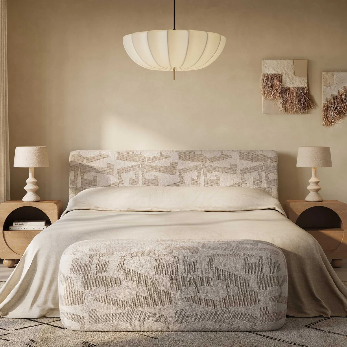 Isla Cream Jacquard Pattern Queen Bed - Image 2