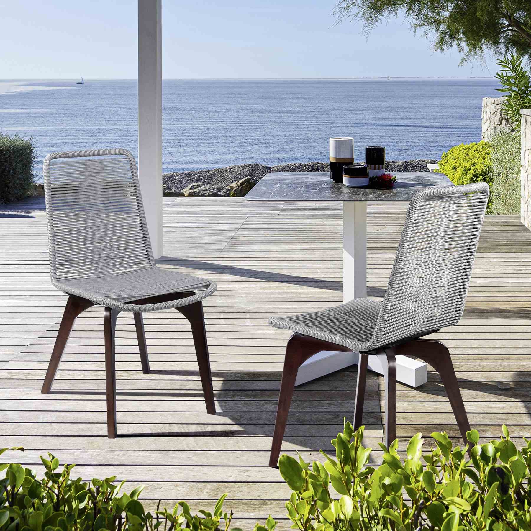 Island Outdoor Dark Eucalyptus Wood and Silver Rope Dining Chairs - Set of 2 - Image 10