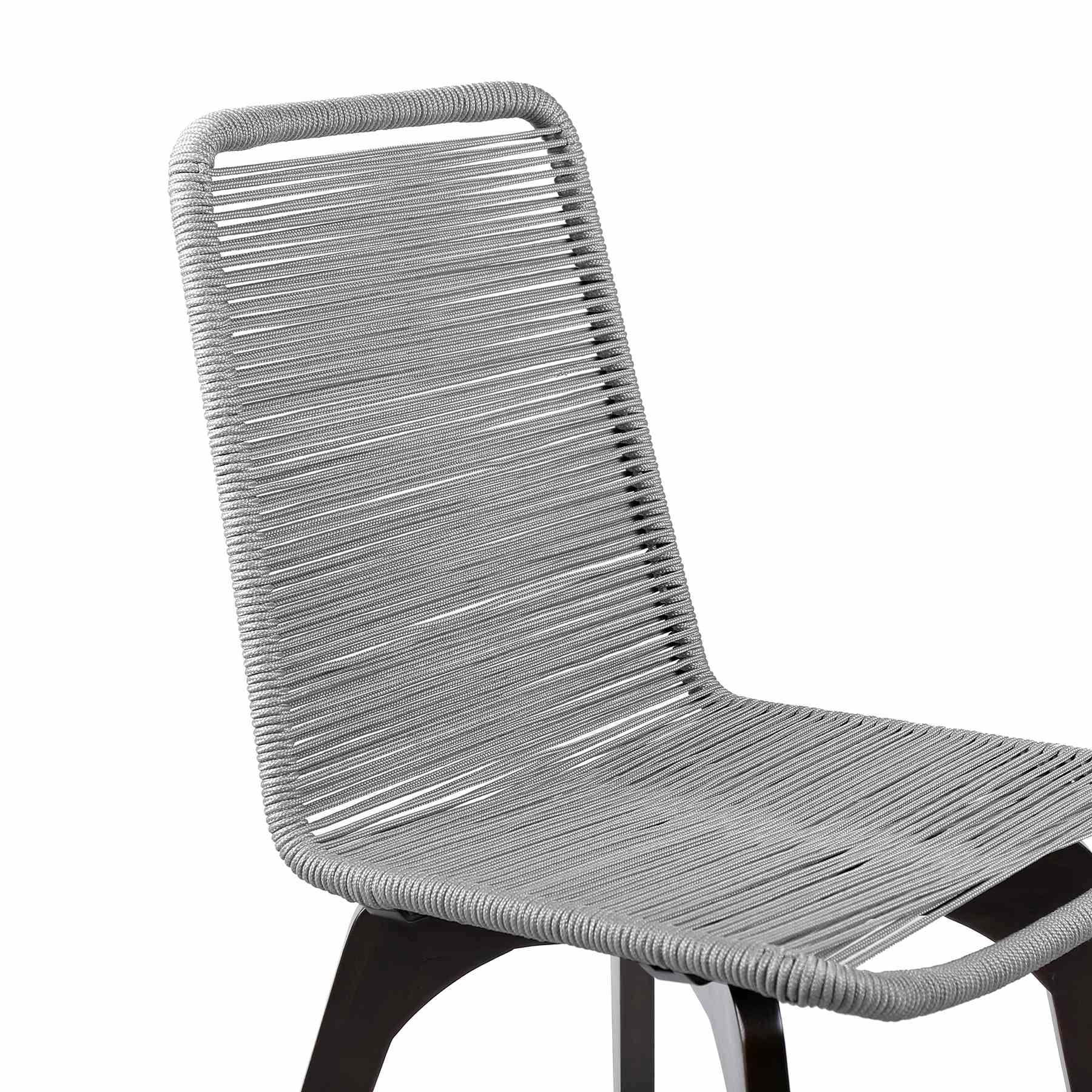 Island Outdoor Dark Eucalyptus Wood and Silver Rope Dining Chairs - Set of 2 - Image 5