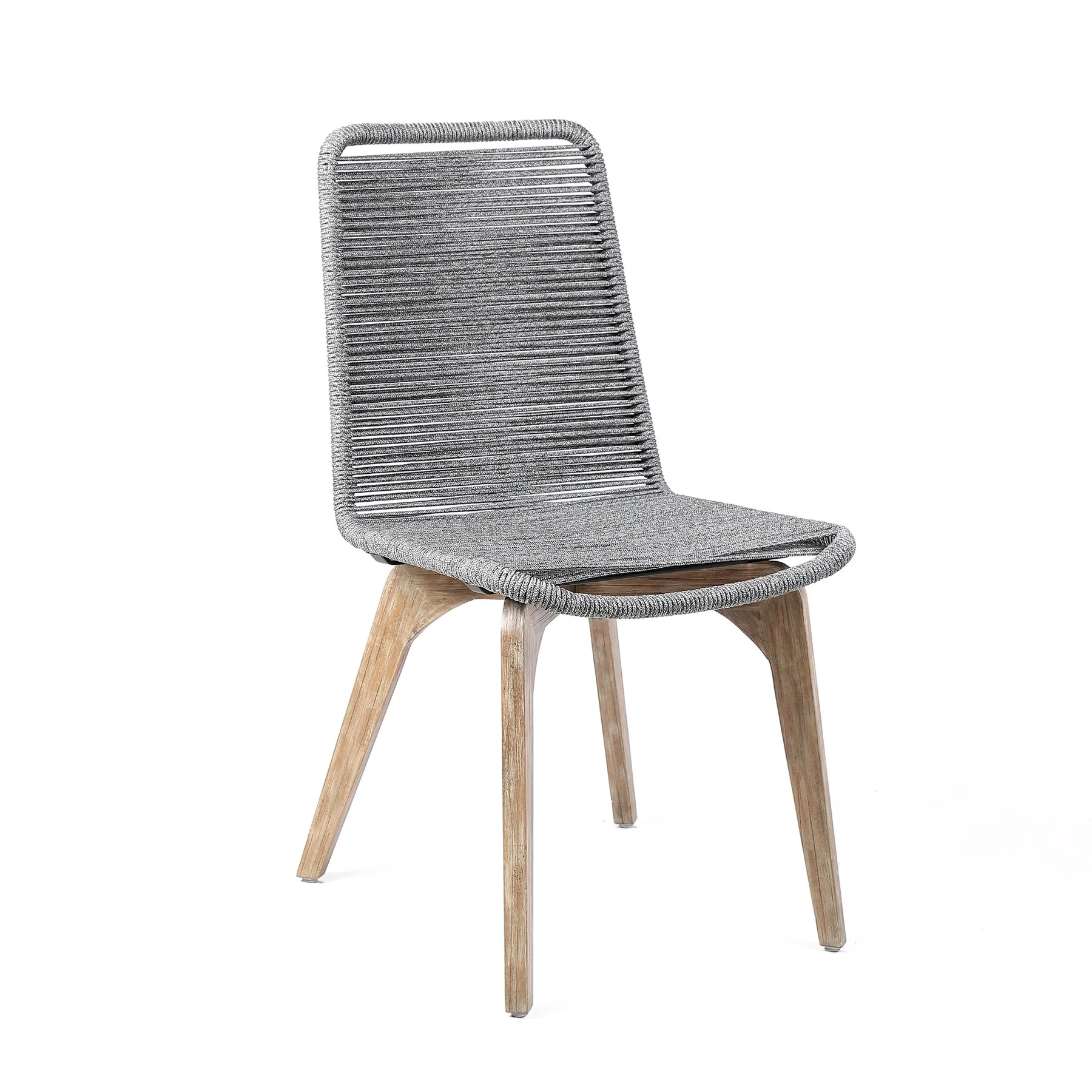Island Outdoor Light Eucalyptus Wood and Gray Rope Dining Chairs - Set of 2 - Image 2