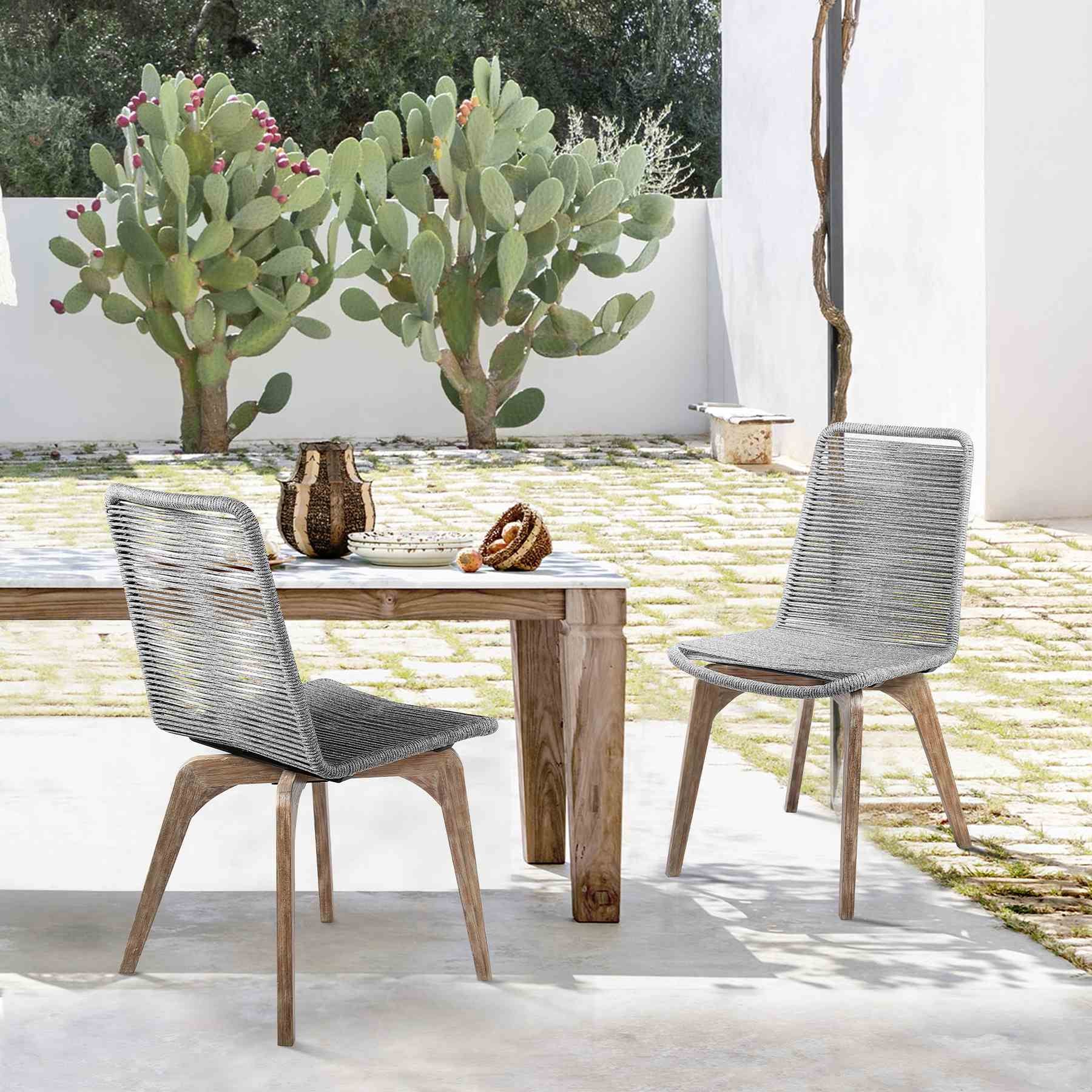 Island Outdoor Light Eucalyptus Wood and Gray Rope Dining Chairs - Set of 2 - Image 8
