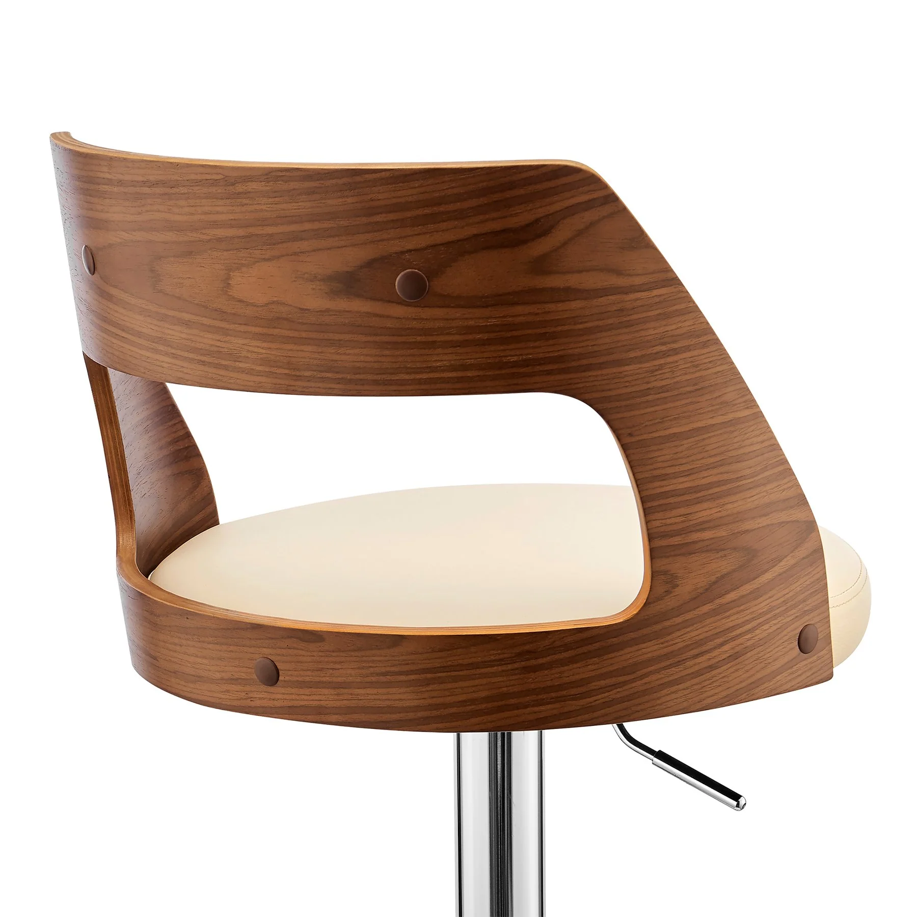 Itzan Adjustable Swivel Cream Faux Leather and Walnut Wood Bar Stool with Chrome Base - Image 7