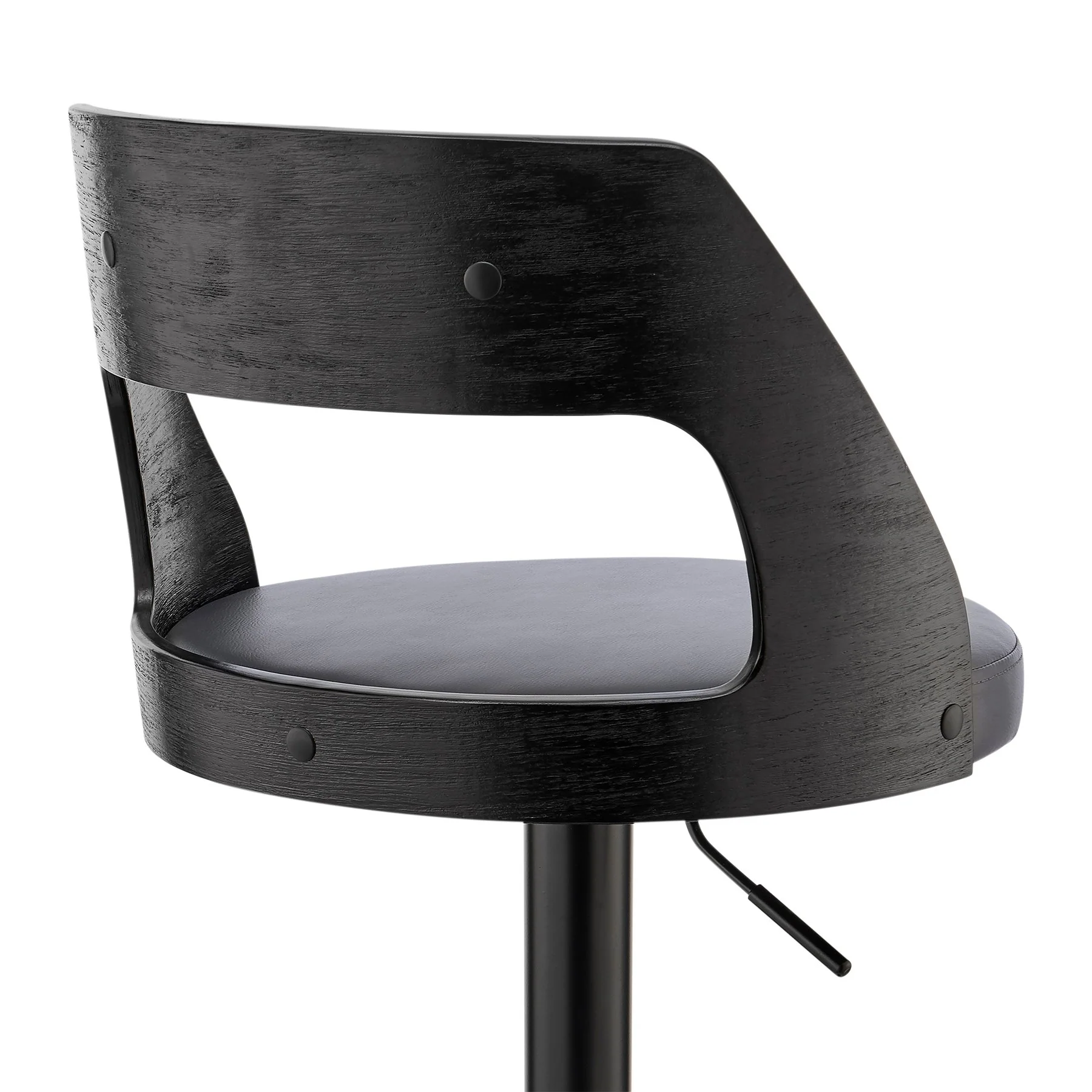 Itzan Adjustable Swivel Gray Faux Leather and Black Wood Bar Stool with Black Base - Image 7