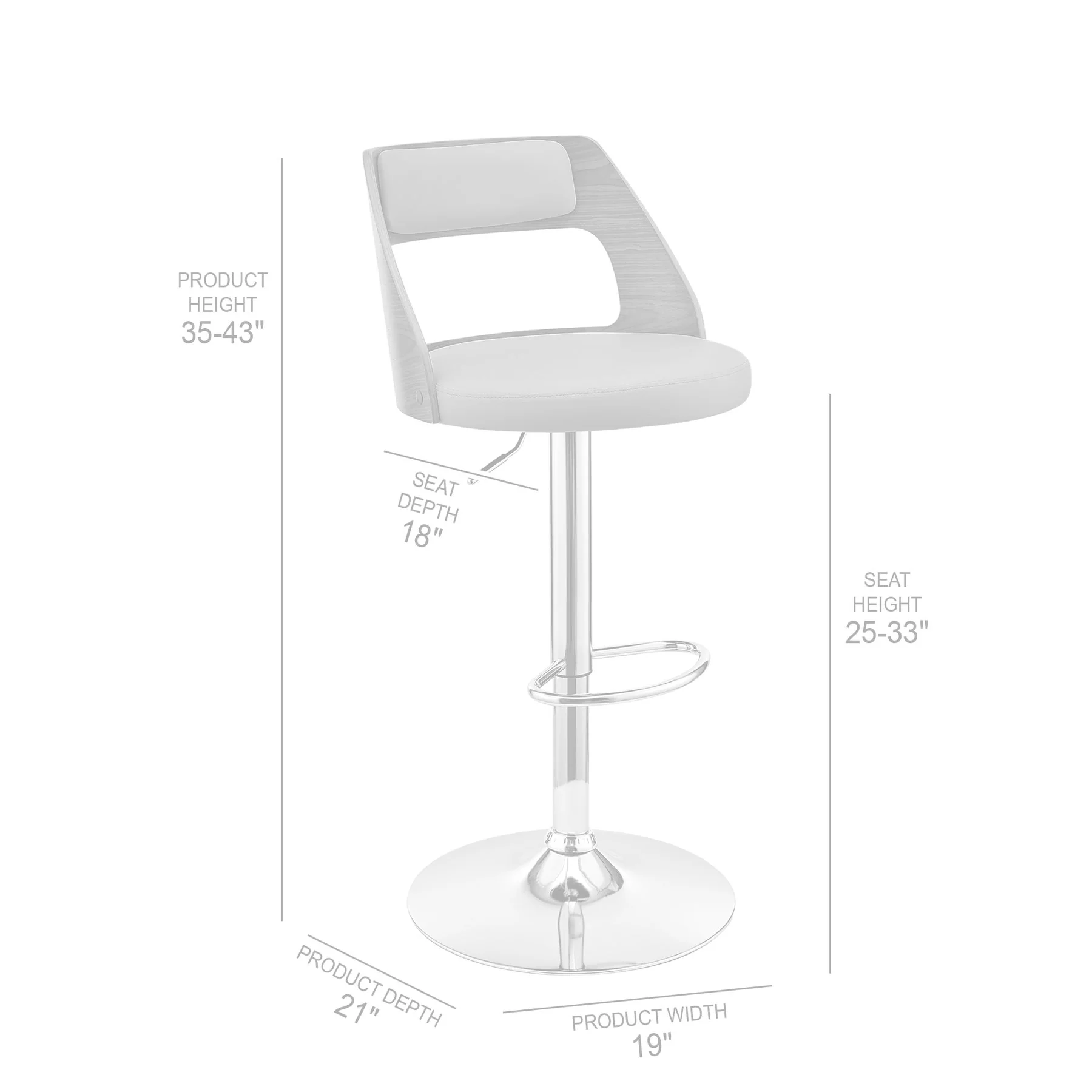 Itzan Adjustable Swivel Gray Faux Leather and Walnut Wood Bar Stool with Chrome Base - Image 9