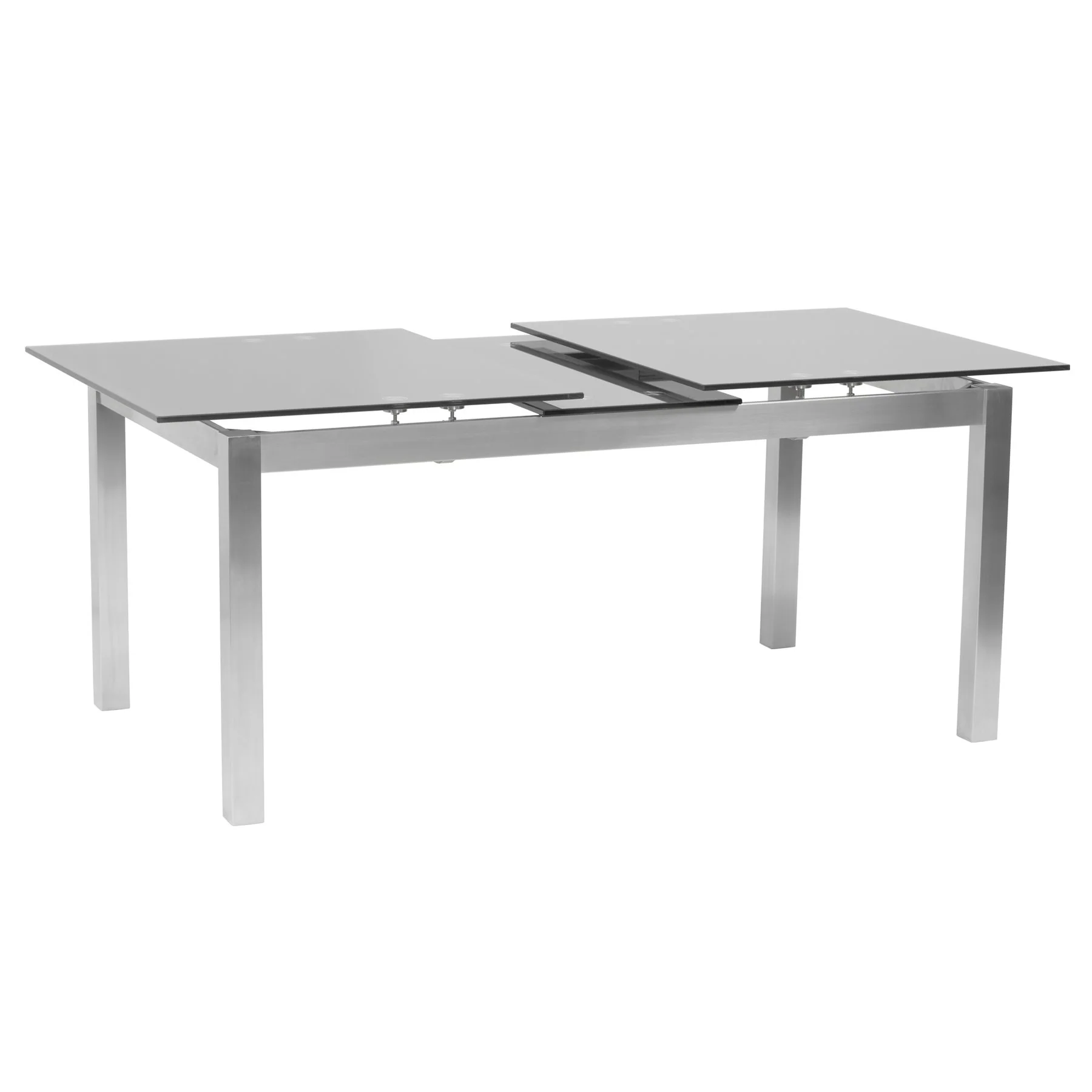 Ivan Extension Dining Table in Brushed Stainless Steel and Gray Tempered Glass Top - Image 2