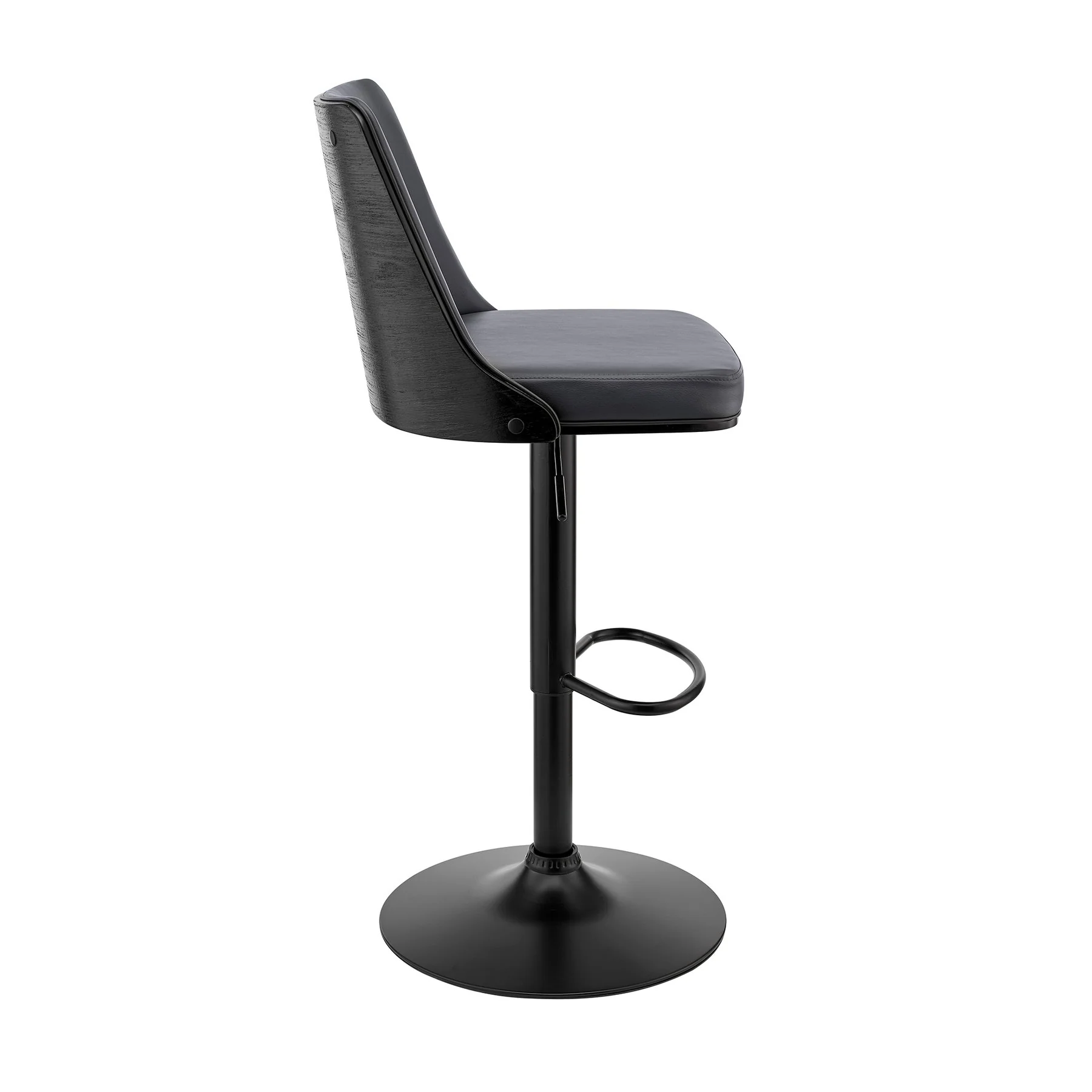 Jacob Adjustable Swivel Gray Faux Leather and Black Wood Bar Stool with Black Base - Image 3