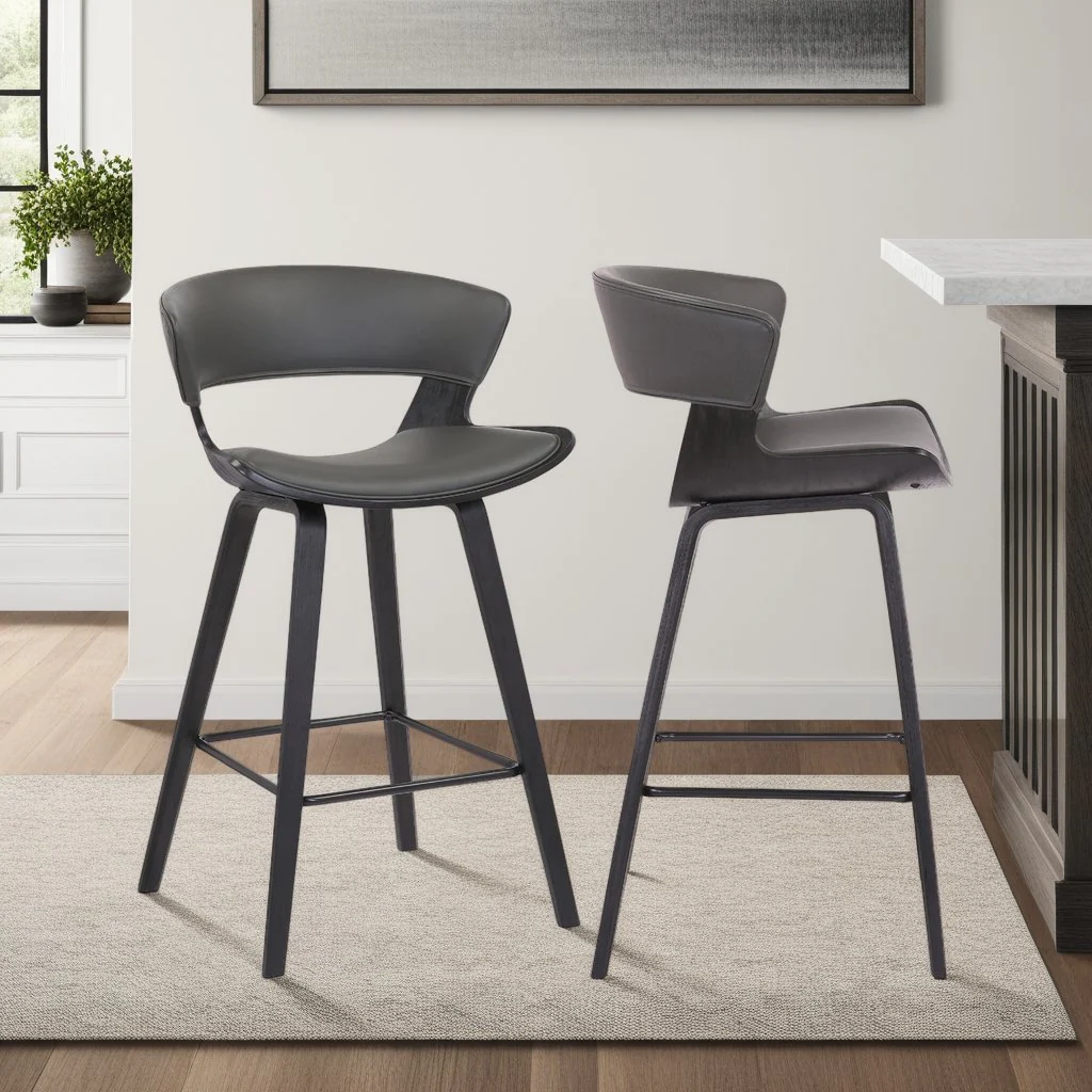 Jagger Modern 26" Black Wood and Gray Faux Leather Counter Height Barstool - Image 6
