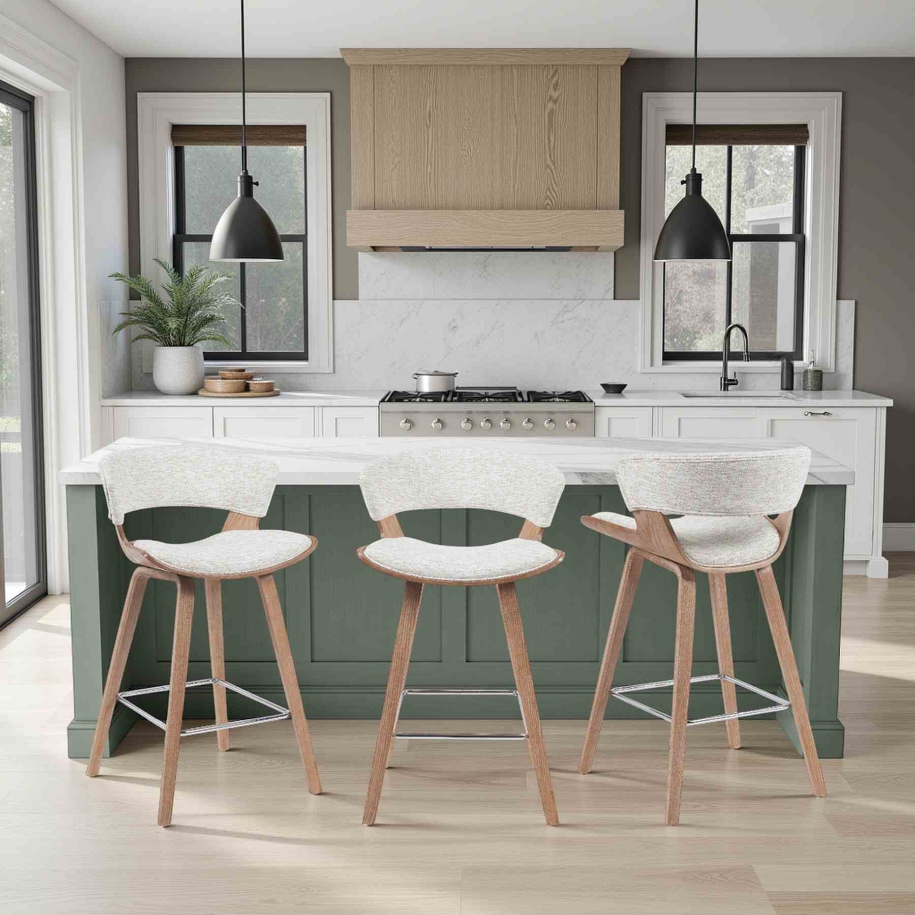 Jagger Modern Counter Height Bar Stool in White Wash Finish with Oatmeal Upholstered Seat - Image 8