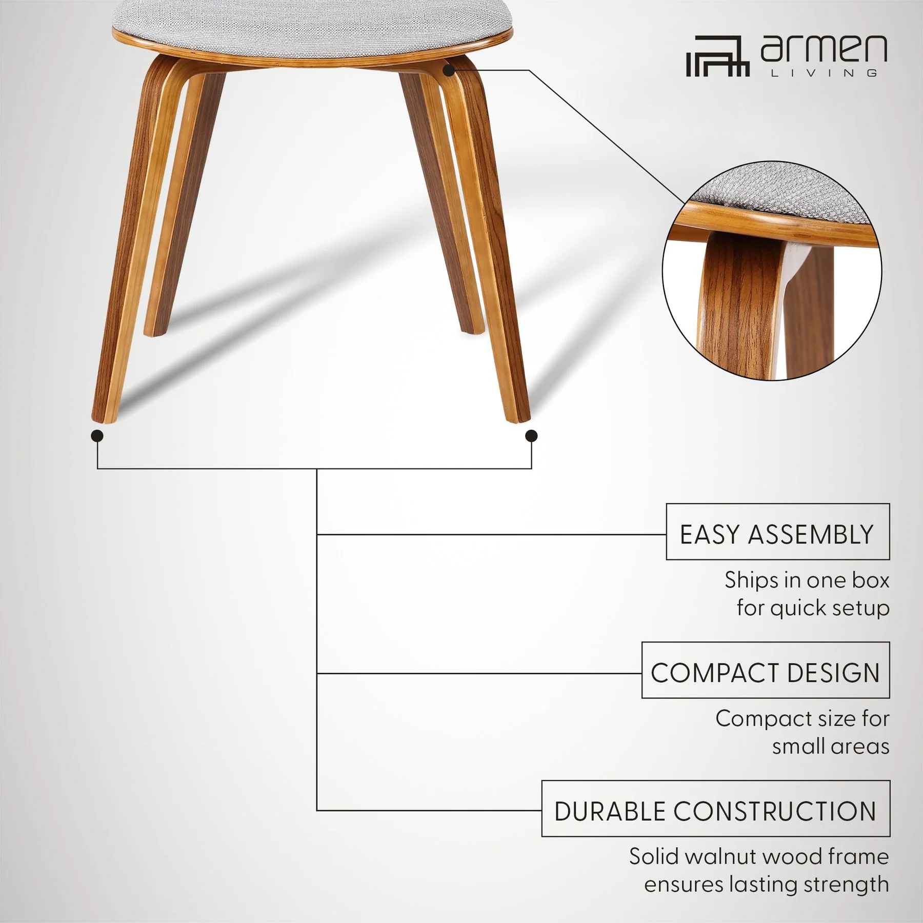 Jaguar Mid-Century Dining Chair in Walnut Wood and Gray Fabric - Image 10