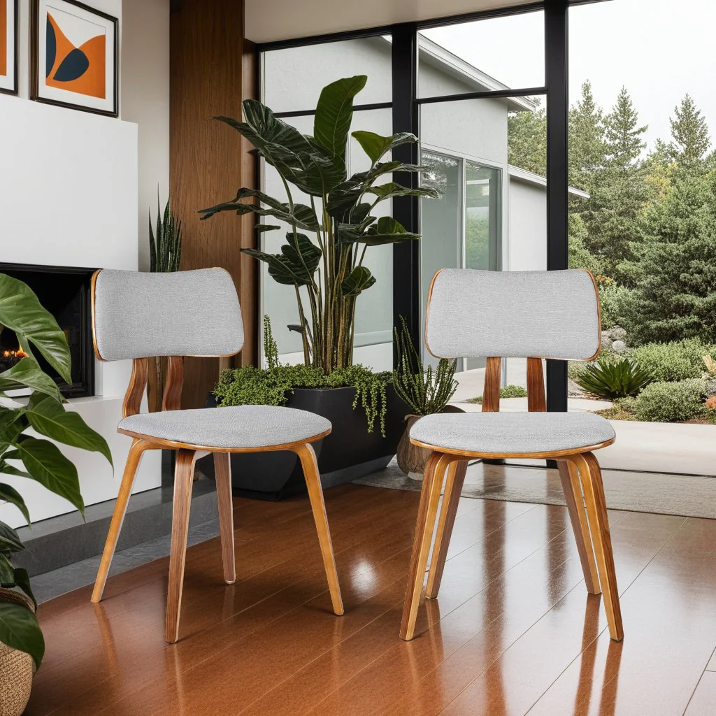 Jaguar Mid-Century Dining Chair in Walnut Wood and Gray Fabric - Image 8