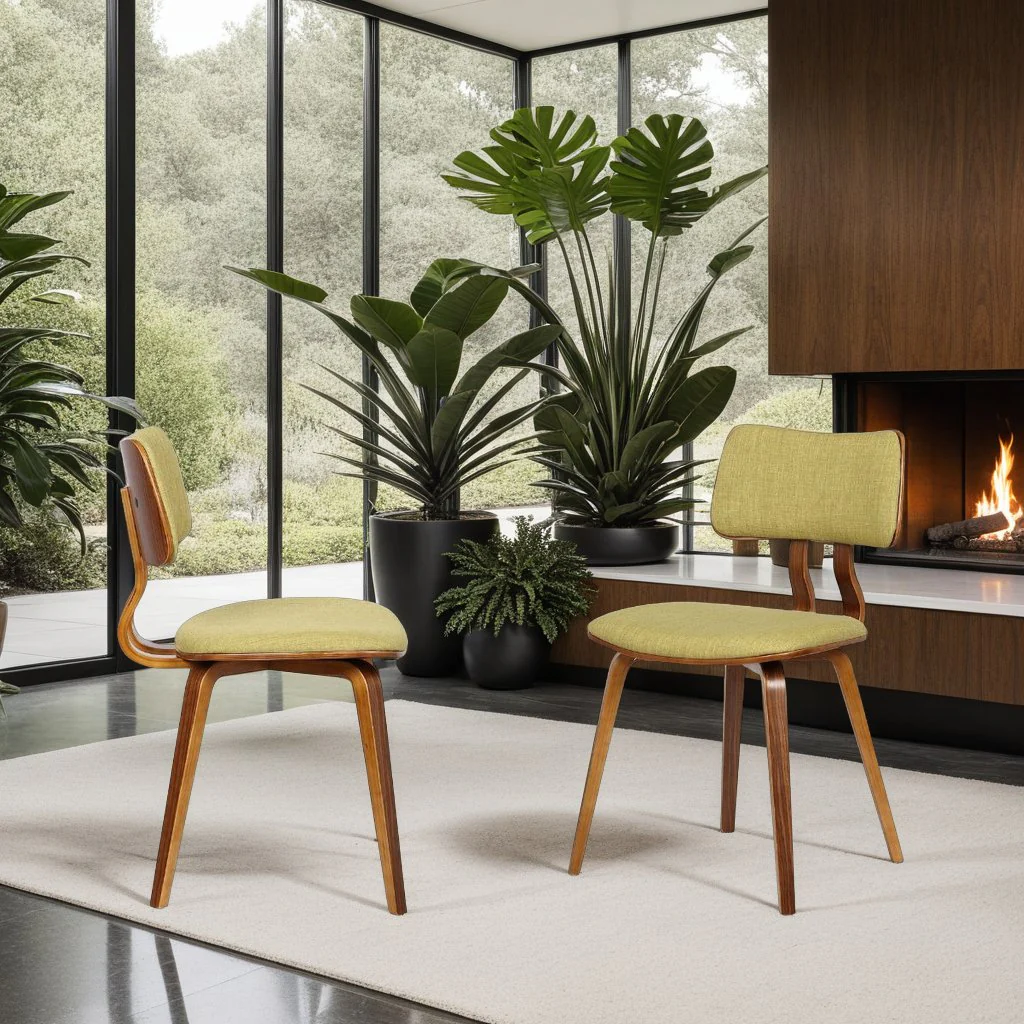 Jaguar Mid-Century Dining Chair in Walnut Wood and Green Fabric - Image 9
