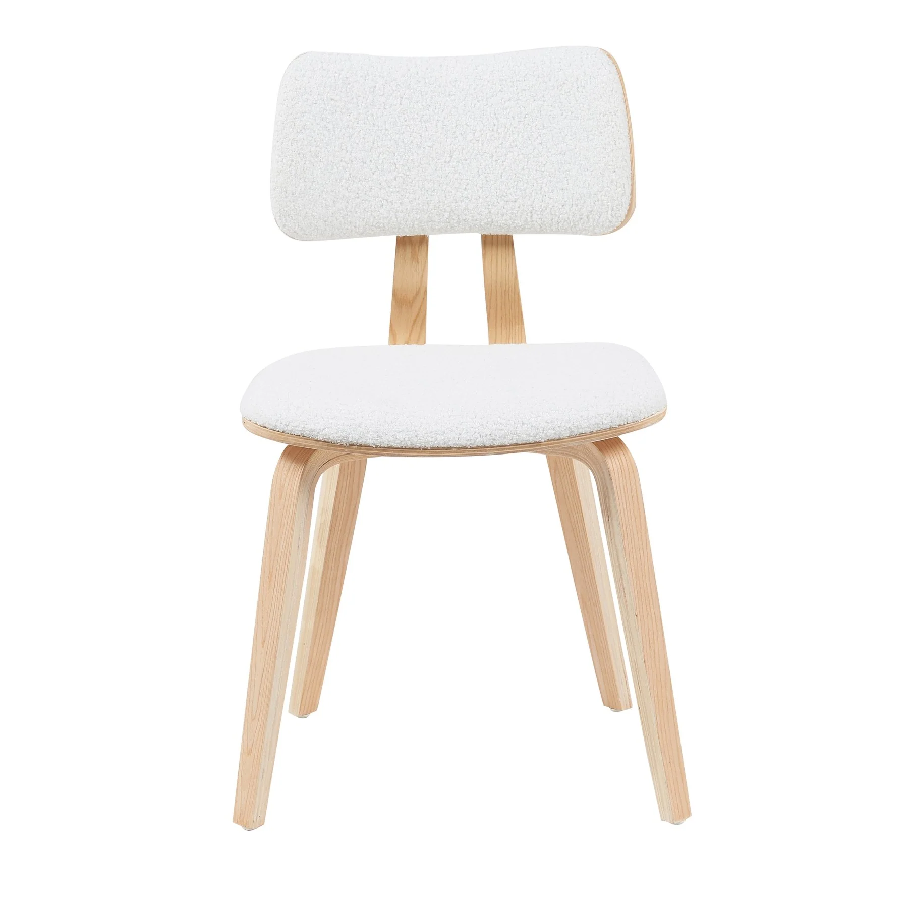 Jaguar Mid-Century Upholstered Dining Chair in White Boucle and Patterned Oak Finish - Image 2