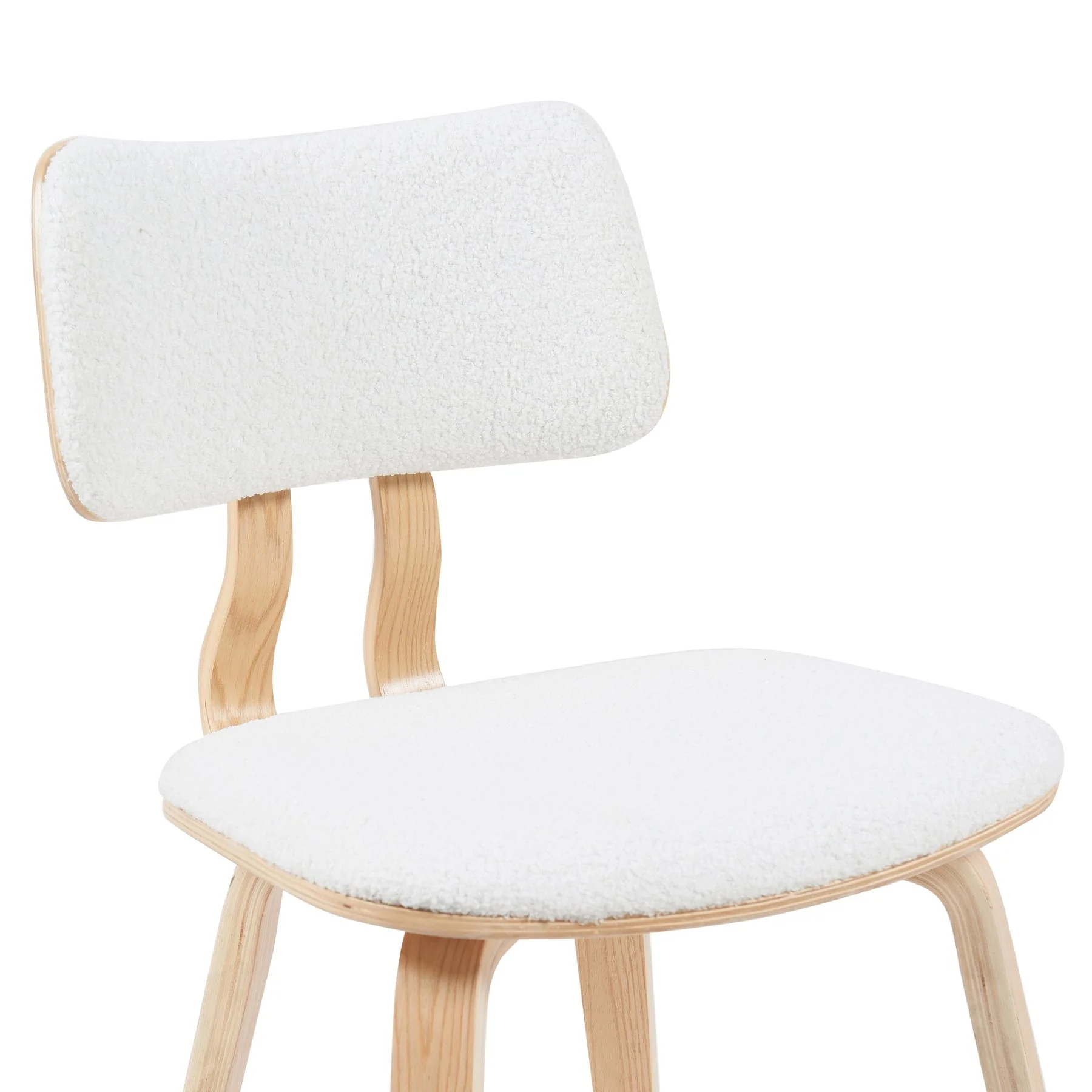 Jaguar Mid-Century Upholstered Dining Chair in White Boucle and Patterned Oak Finish - Image 4