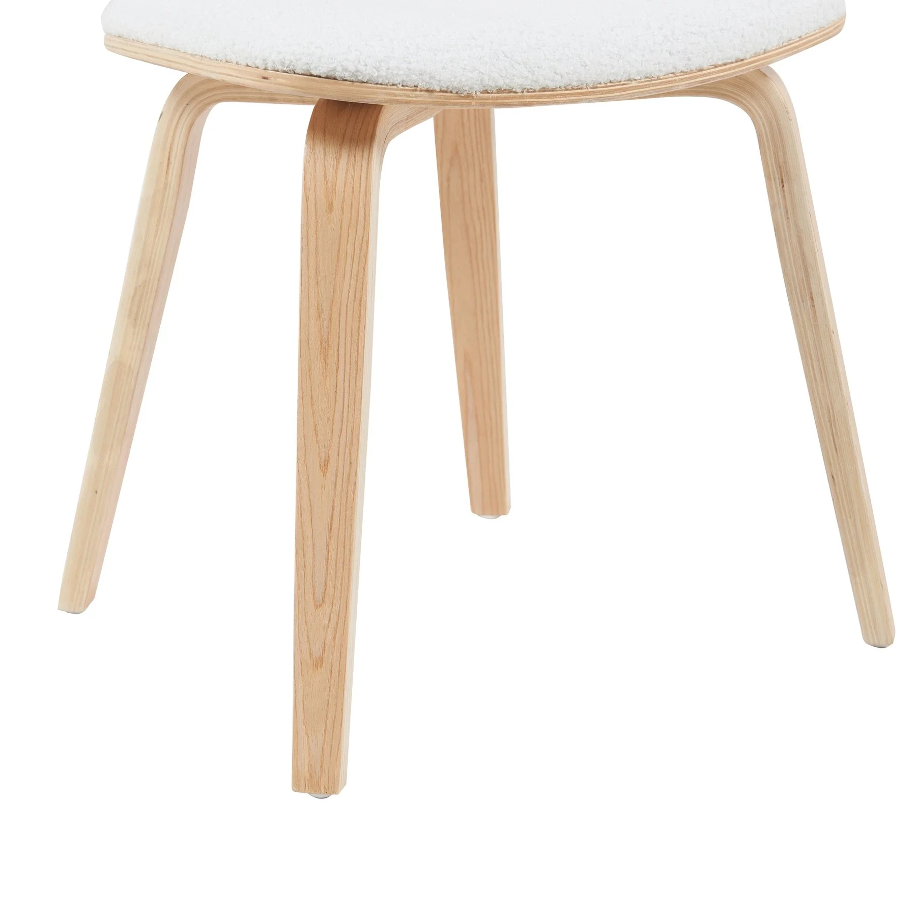 Jaguar Mid-Century Upholstered Dining Chair in White Boucle and Patterned Oak Finish - Image 6