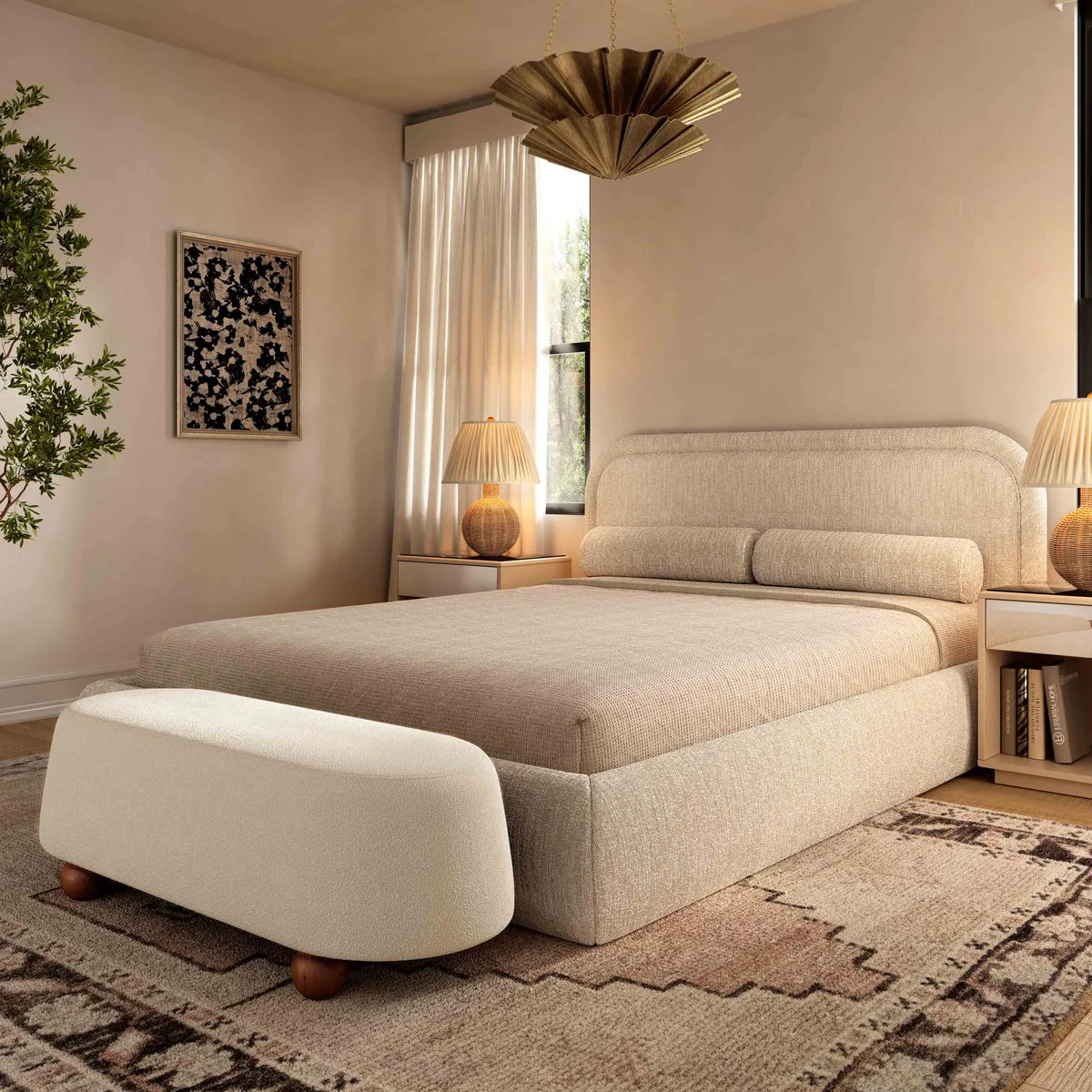 Jaine Cream Boucle Large Ottoman - Image 2