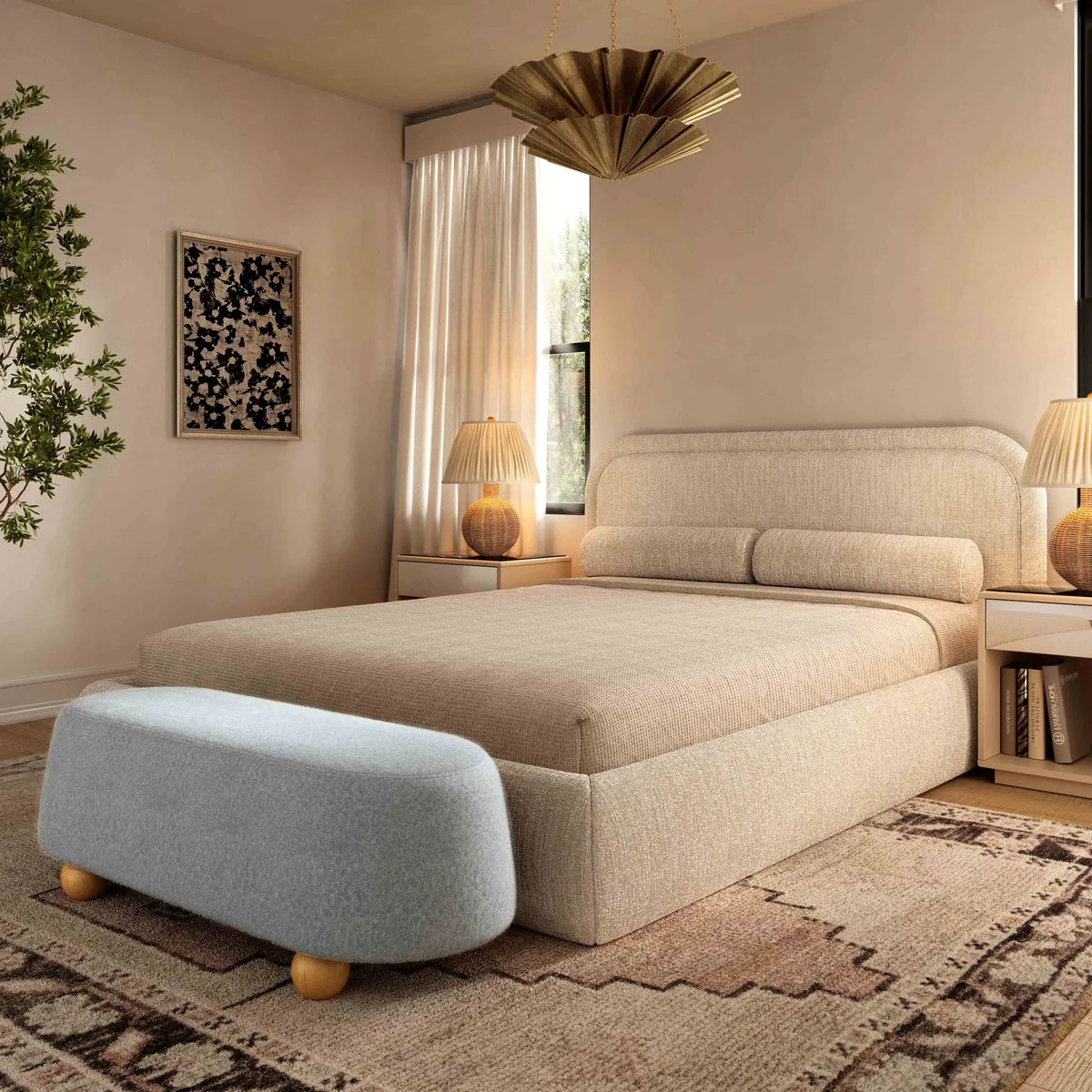Jaine Stone Grey Loose Mohair Large Ottoman - Image 2