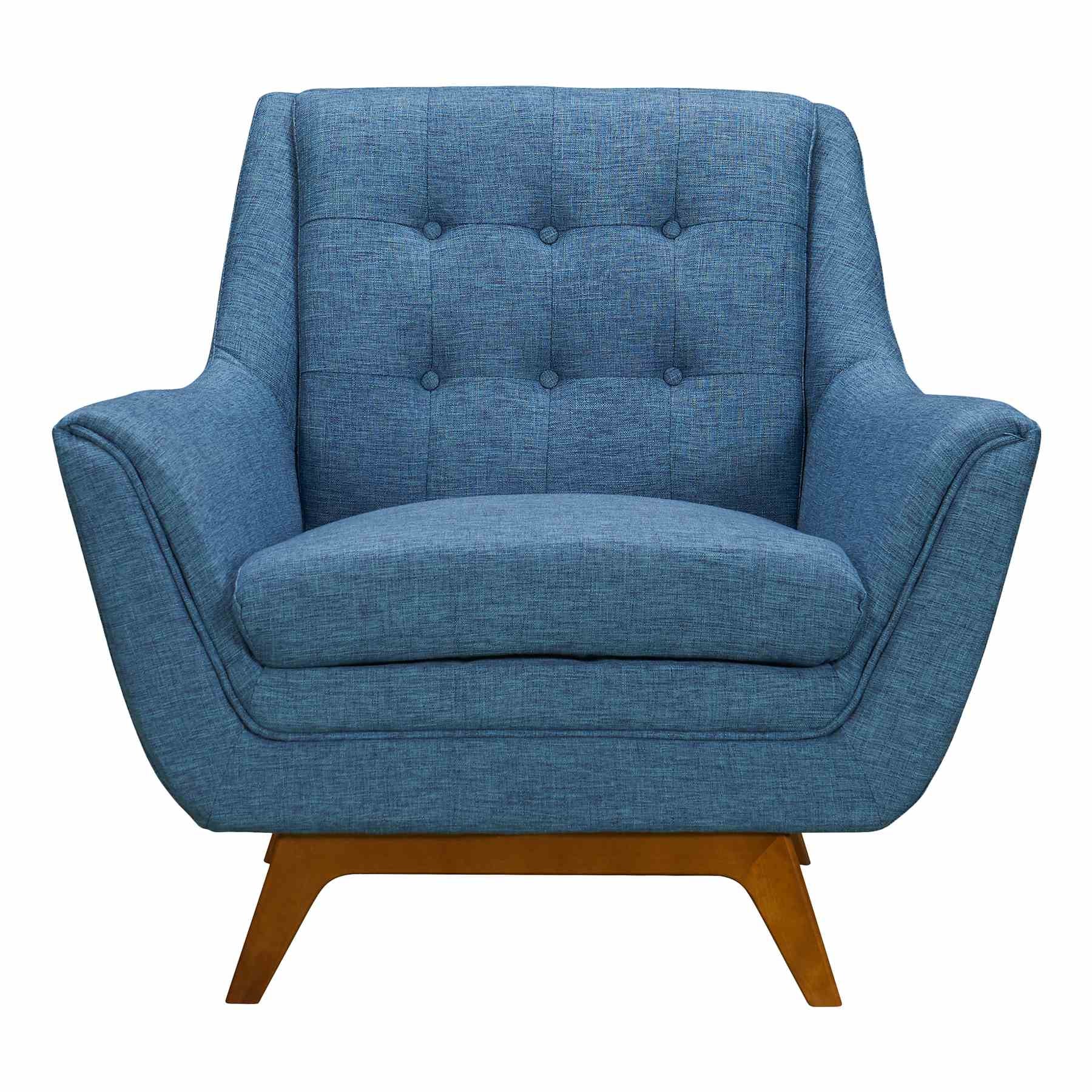 Janson Mid-Century Sofa Chair in Champagne Wood Finish and Blue Fabric - Image 2