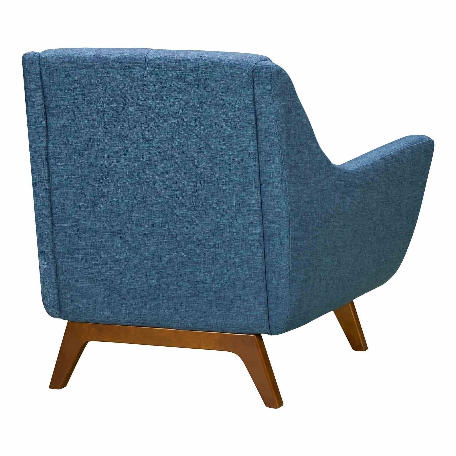 Janson Mid-Century Sofa Chair in Champagne Wood Finish and Blue Fabric - Image 3