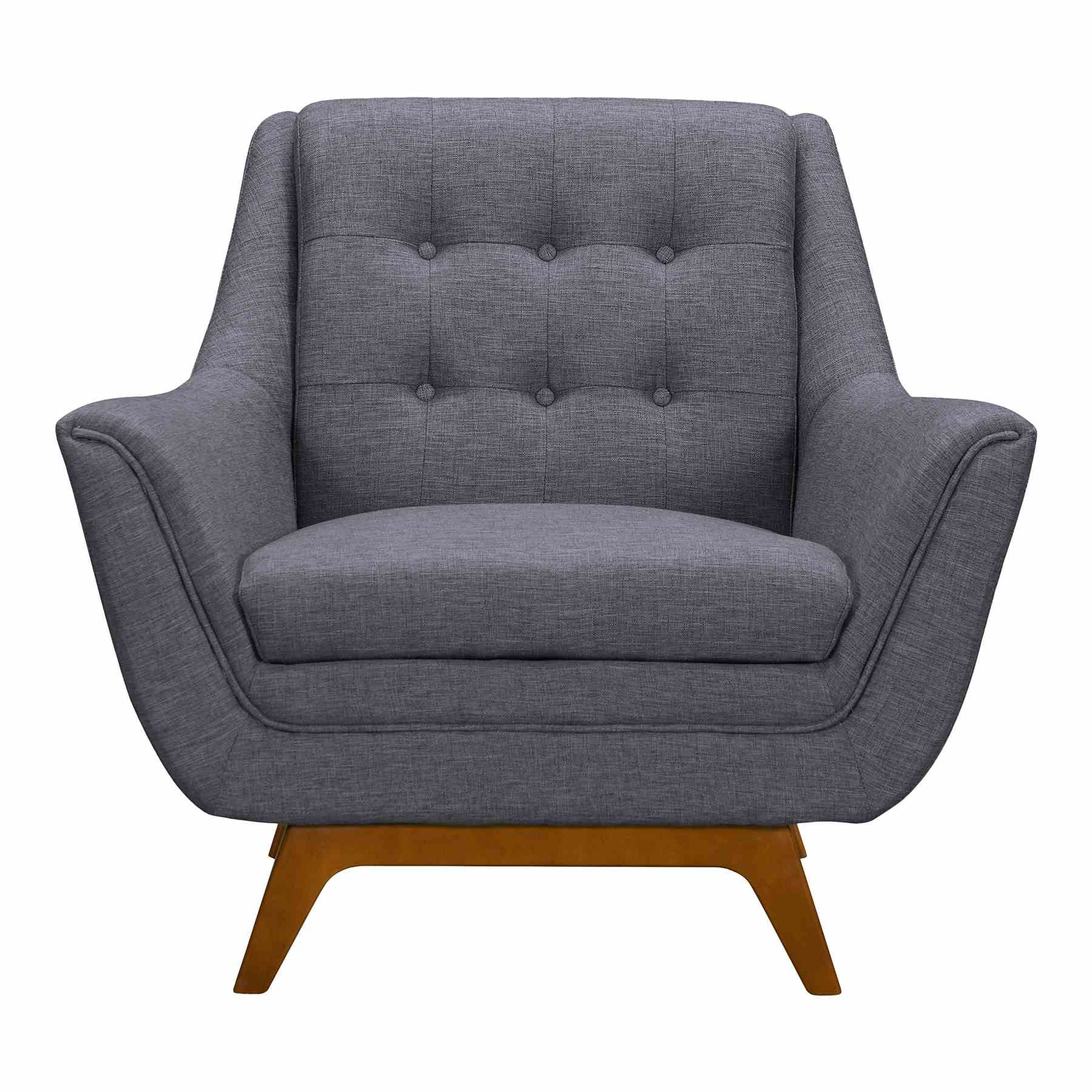 Janson Mid-Century Sofa Chair in Champagne Wood Finish and Dark Gray Fabric - Image 2