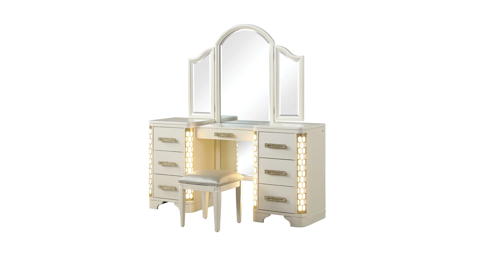 Jasmine King 4 PC with Vanity Bedroom set Beige - Image 16