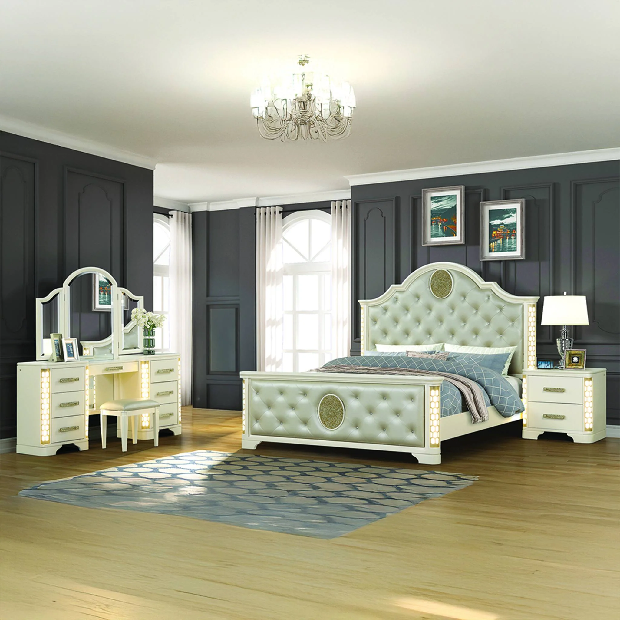 Jasmine King 4 PC with Vanity Bedroom set Beige - Image 22