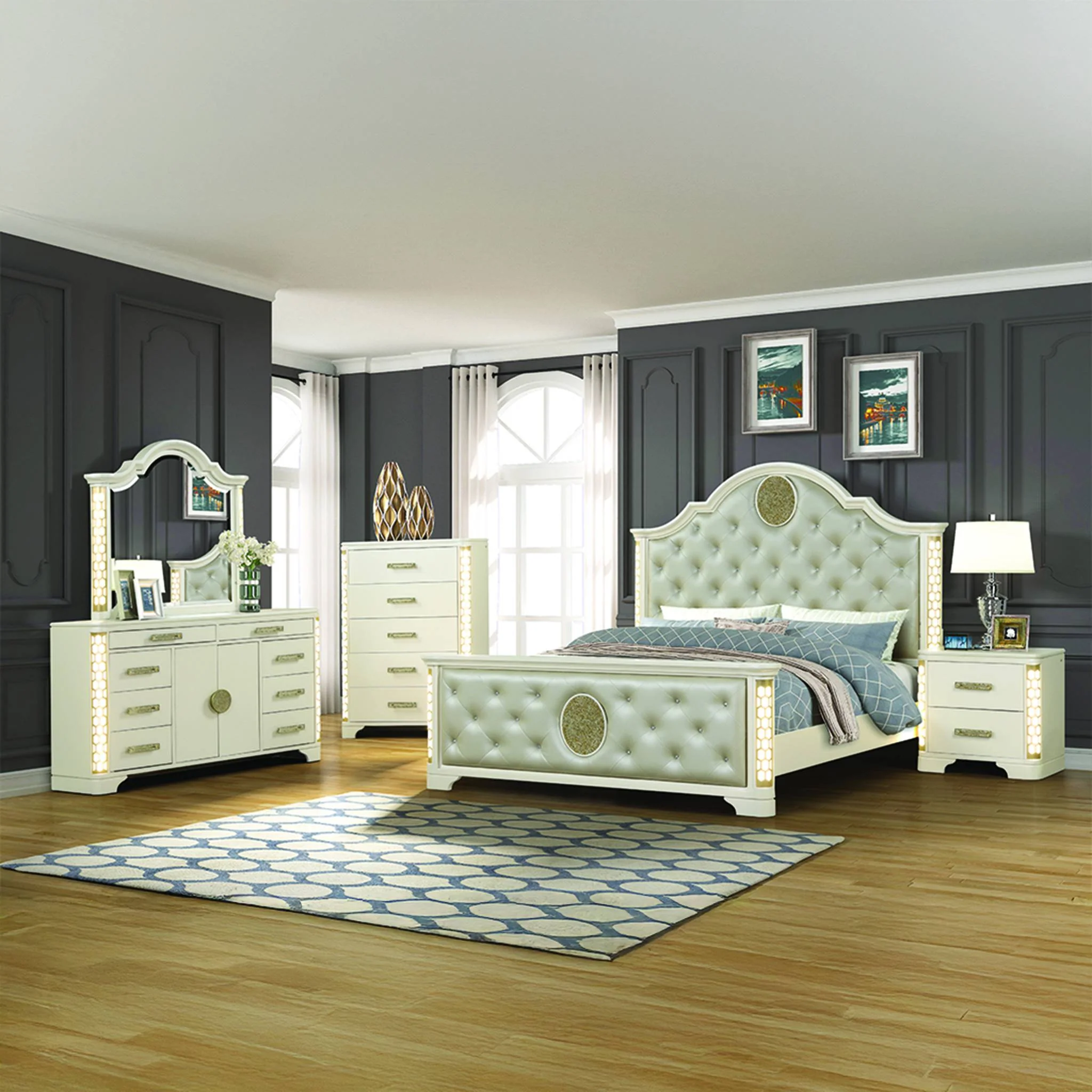 Jasmine King 5 PC Bedroom Set Beige - Image 19