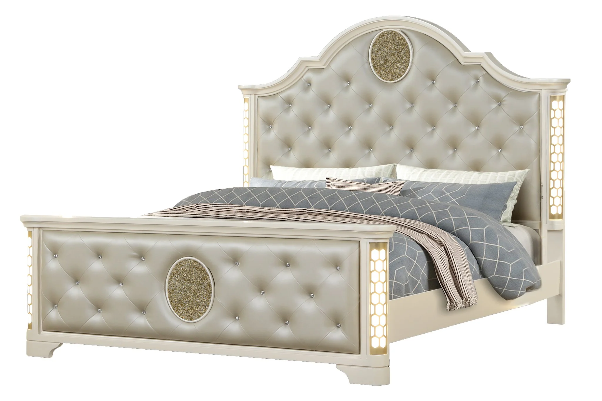 Jasmine Queen 4 PC with Vanity Bedroom set Beige - Image 2