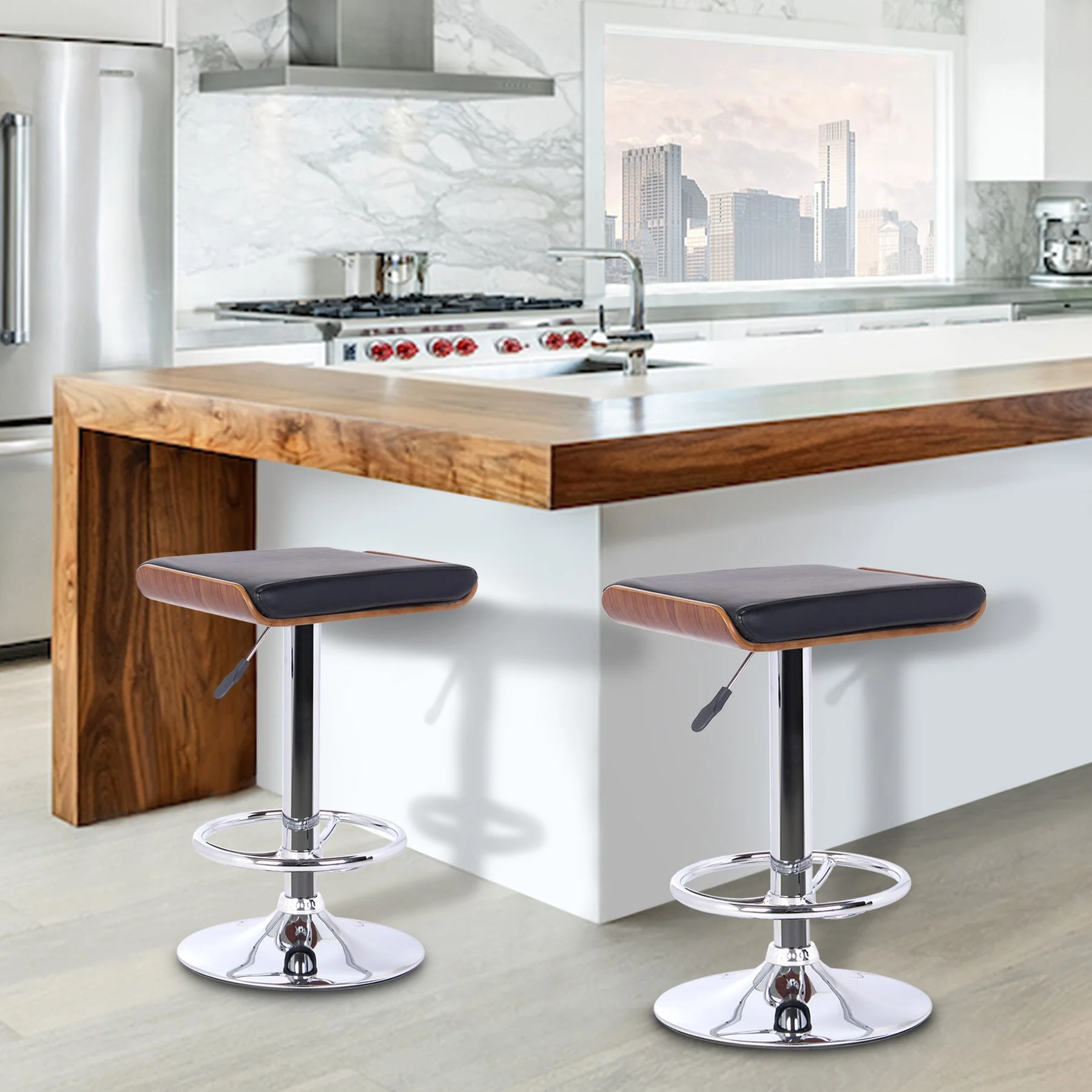Java Barstool in Chrome finish with Walnut wood and Black Faux Leather - Image 4