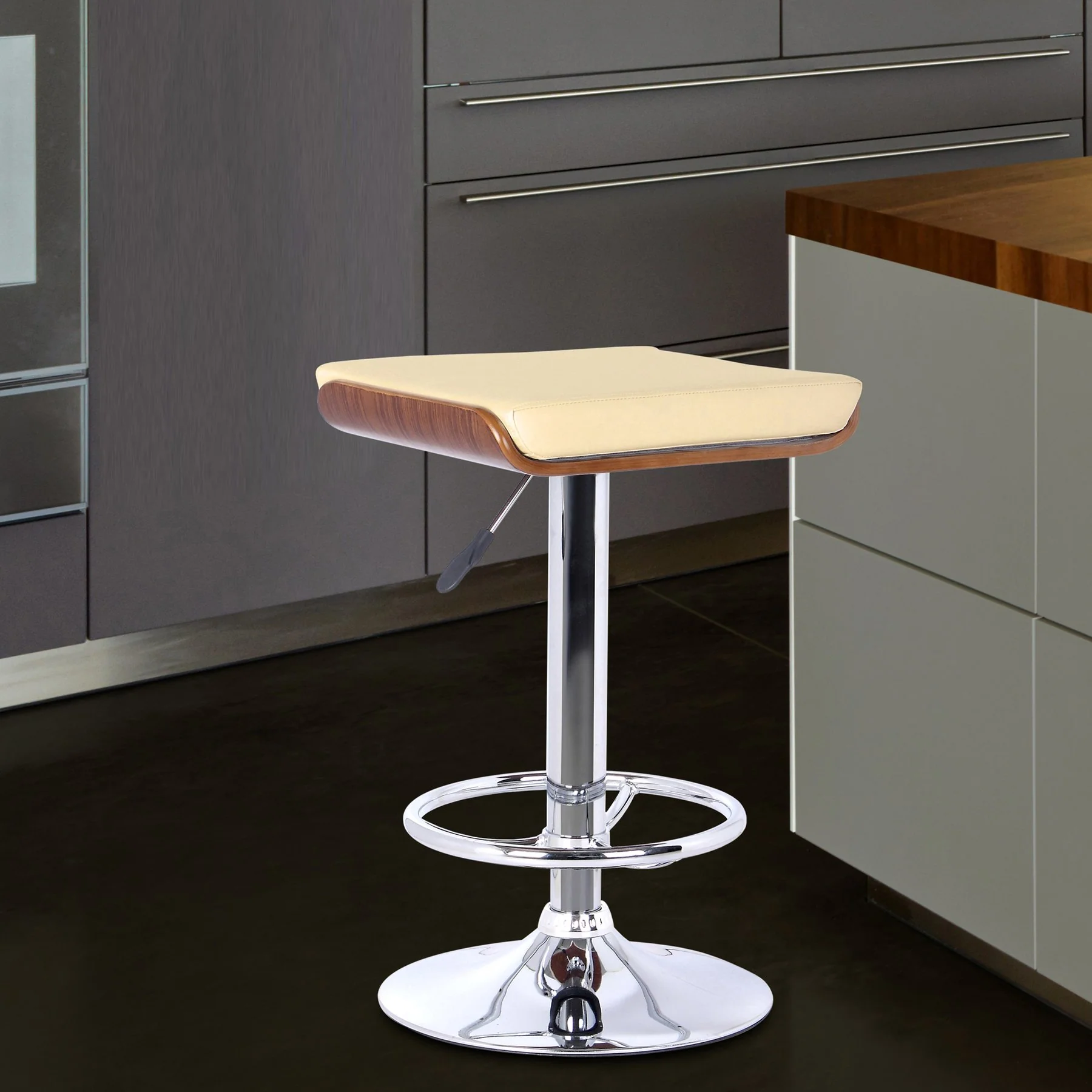 Java Barstool in Chrome finish with Walnut wood and Cream Faux Leather - Image 4