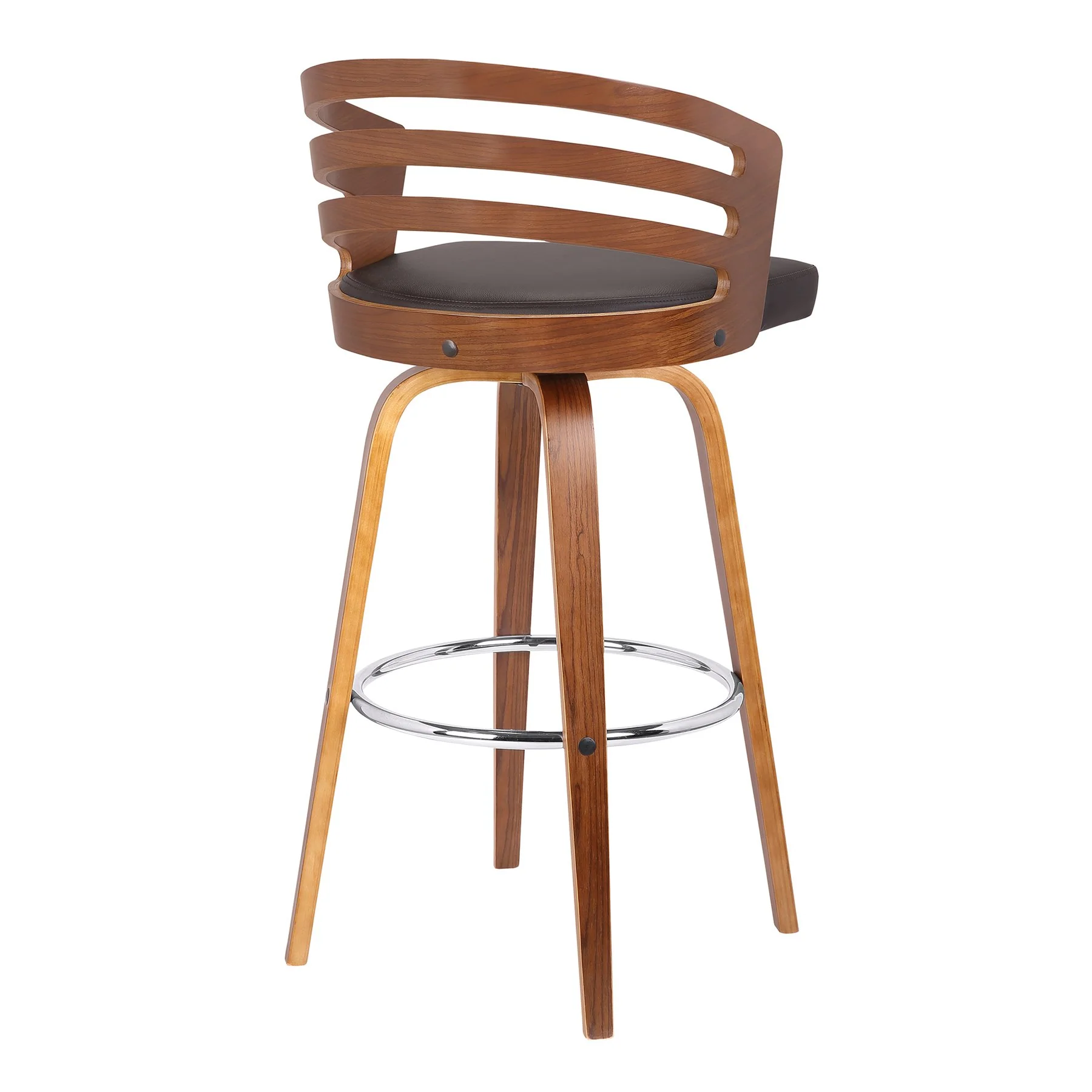 Jayden 26" Counter Height Swivel Brown Faux Leather and Walnut Wood Bar Stool - Image 3