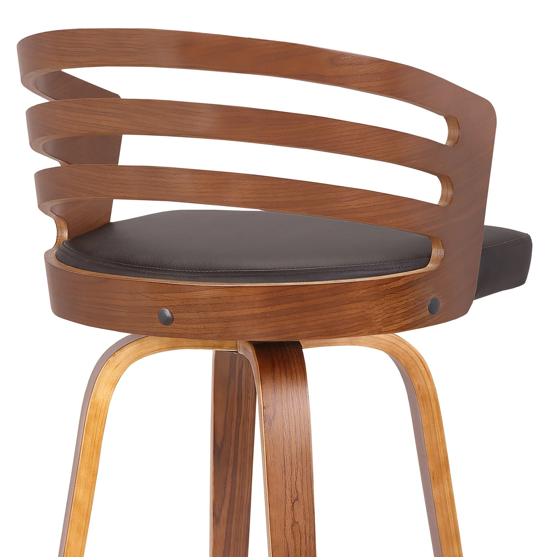 Jayden 26" Counter Height Swivel Brown Faux Leather and Walnut Wood Bar Stool - Image 5