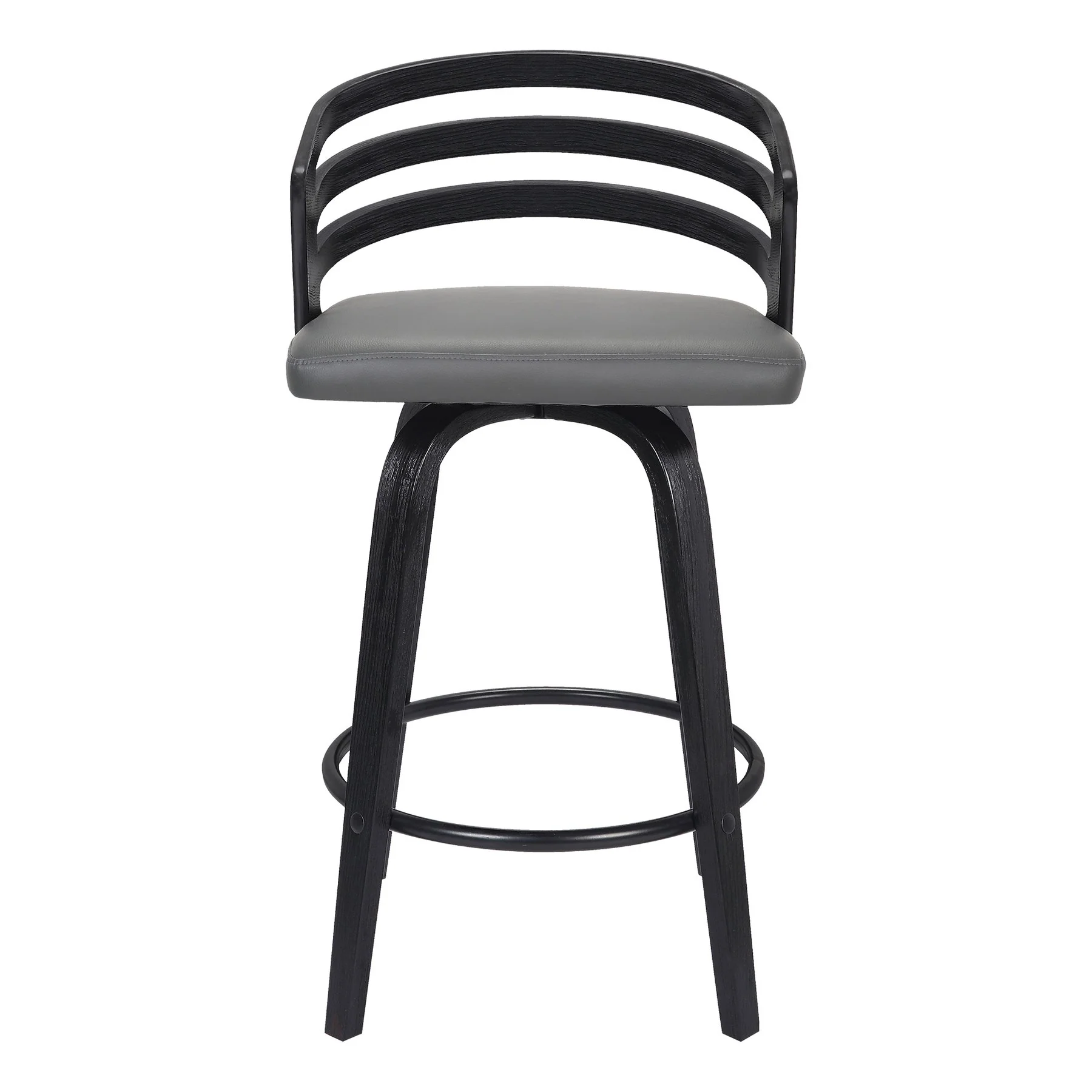 Jayden 26" Counter Height Swivel Gray Faux Leather and Black Wood Bar Stool - Image 3