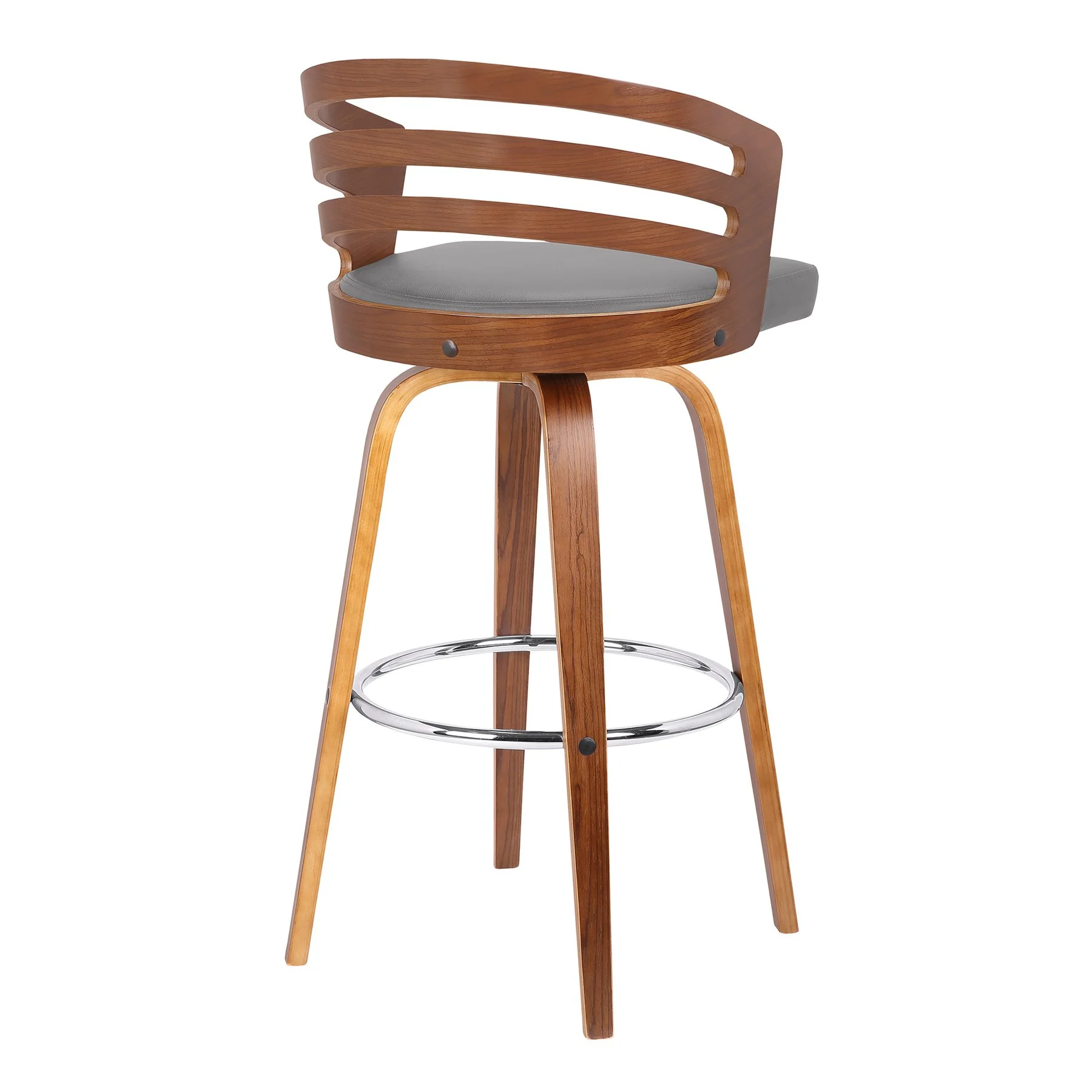 Jayden 26" Counter Height Swivel Gray Faux Leather and Walnut Wood Bar Stool - Image 3
