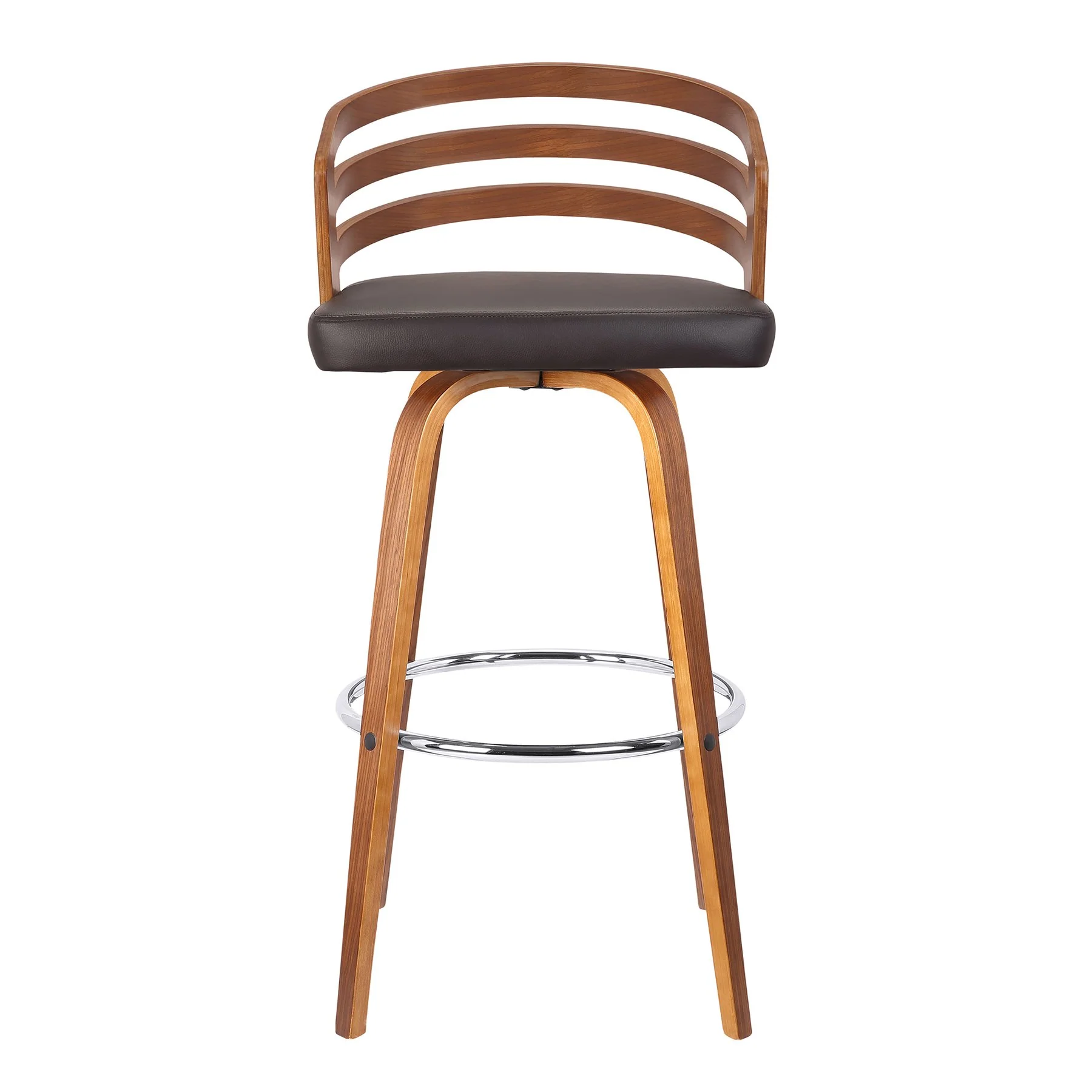 Jayden 30" Bar Height Swivel Brown Faux Leather and Walnut Wood Bar Stool - Image 2
