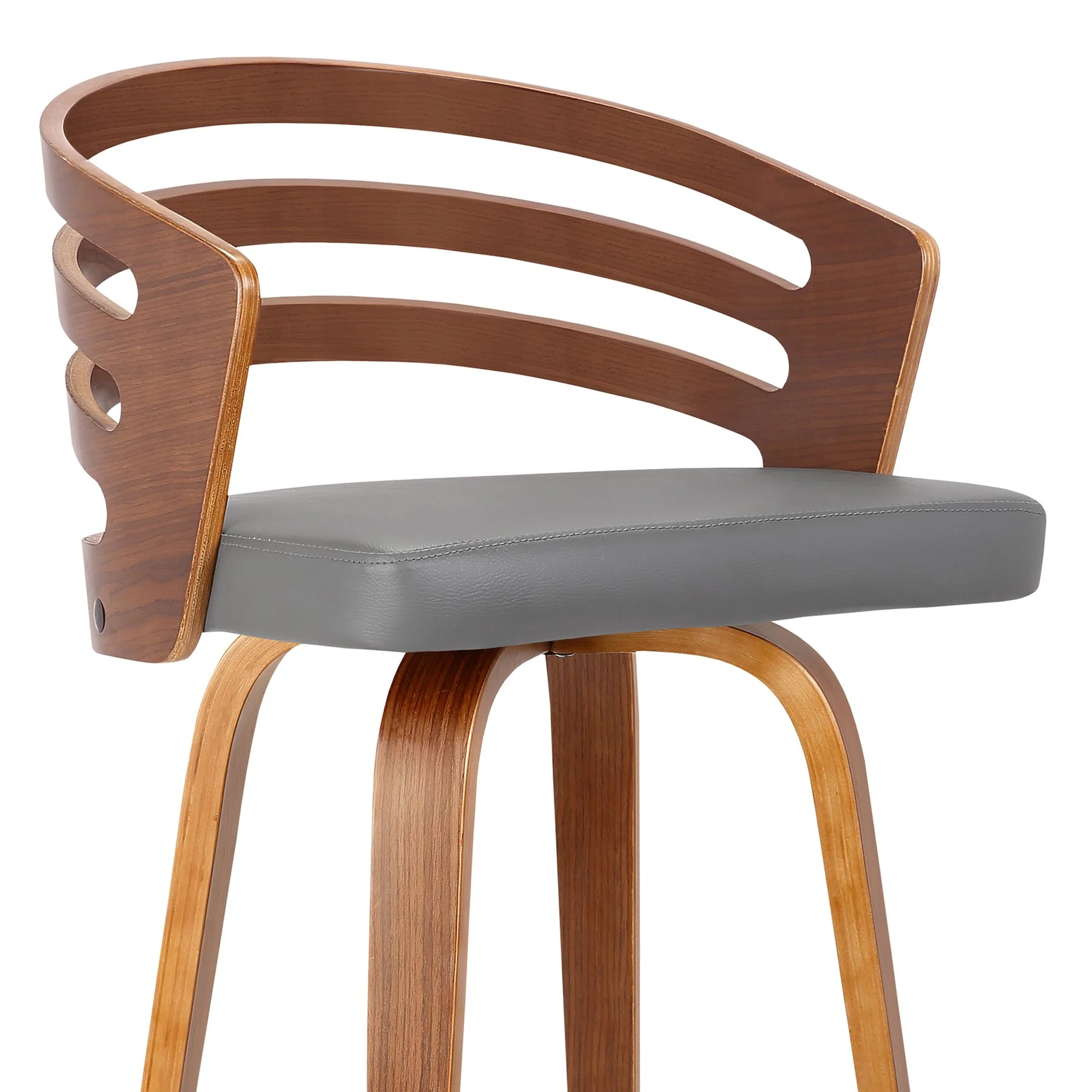 Jayden 30" Bar Height Swivel Gray Faux Leather and Walnut Wood Bar Stool - Image 4