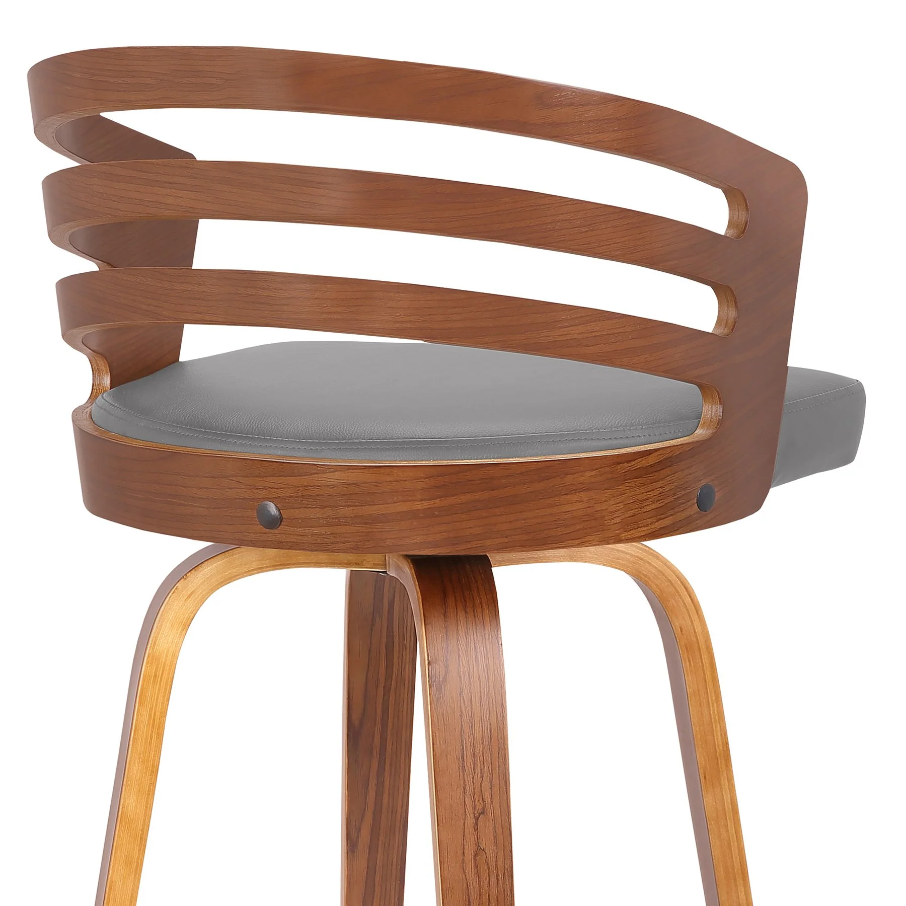 Jayden 30" Bar Height Swivel Gray Faux Leather and Walnut Wood Bar Stool - Image 5