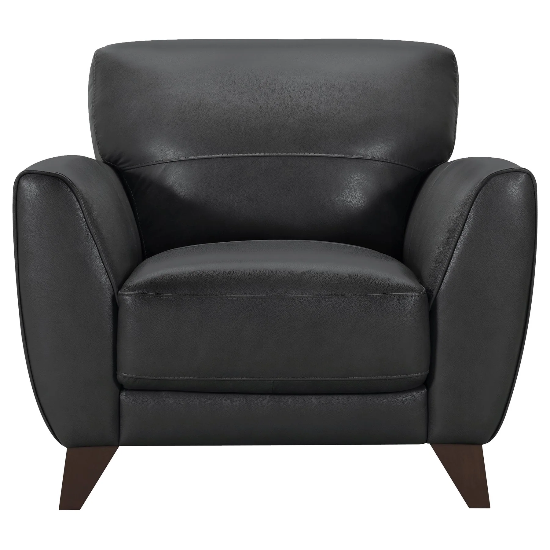 Jedd Contemporary Chair in Genuine Black Leather with Brown Wood Legs - Image 2