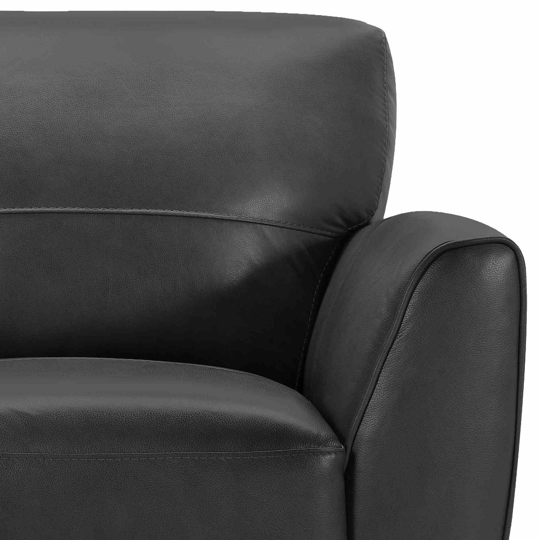Jedd Contemporary Chair in Genuine Black Leather with Brown Wood Legs - Image 4