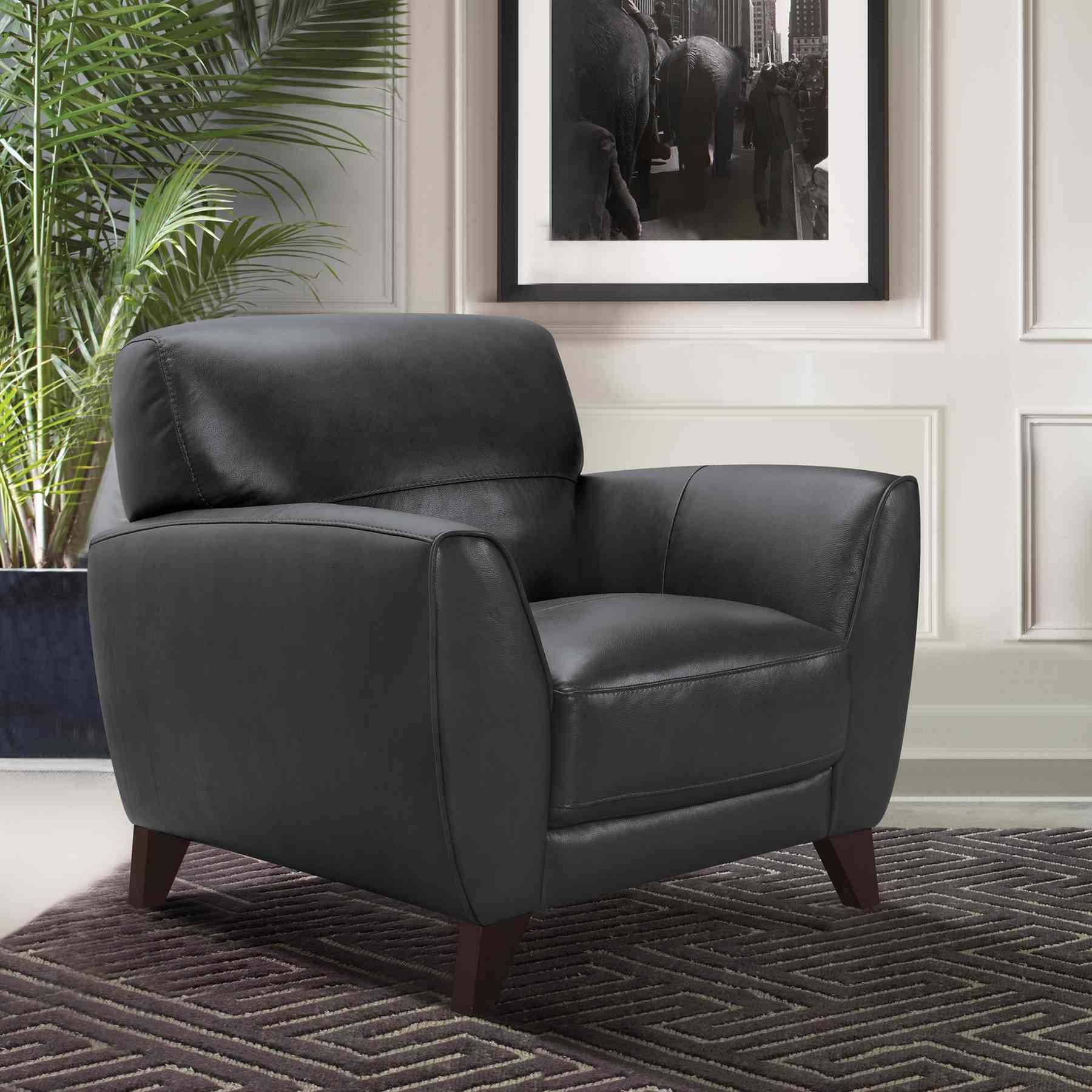 Jedd Contemporary Chair in Genuine Black Leather with Brown Wood Legs - Image 6