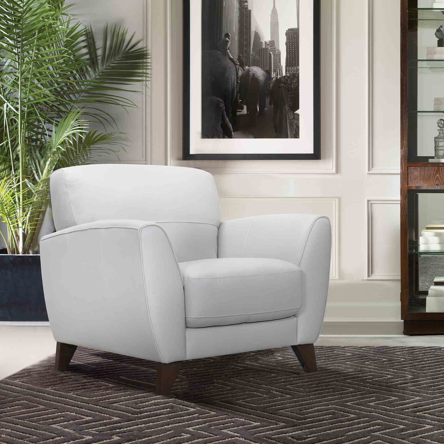 Jedd Contemporary Chair in Genuine Dove Gray Leather with Brown Wood Legs - Image 8