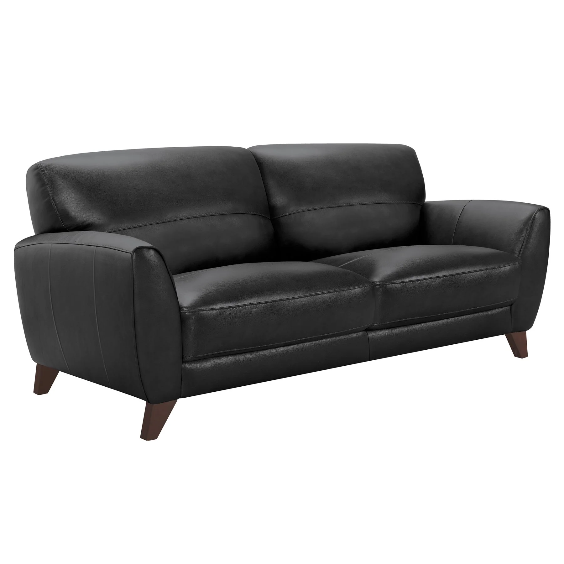Jedd Contemporary Sofa in Genuine Black Leather with Brown Wood Legs - Image 2
