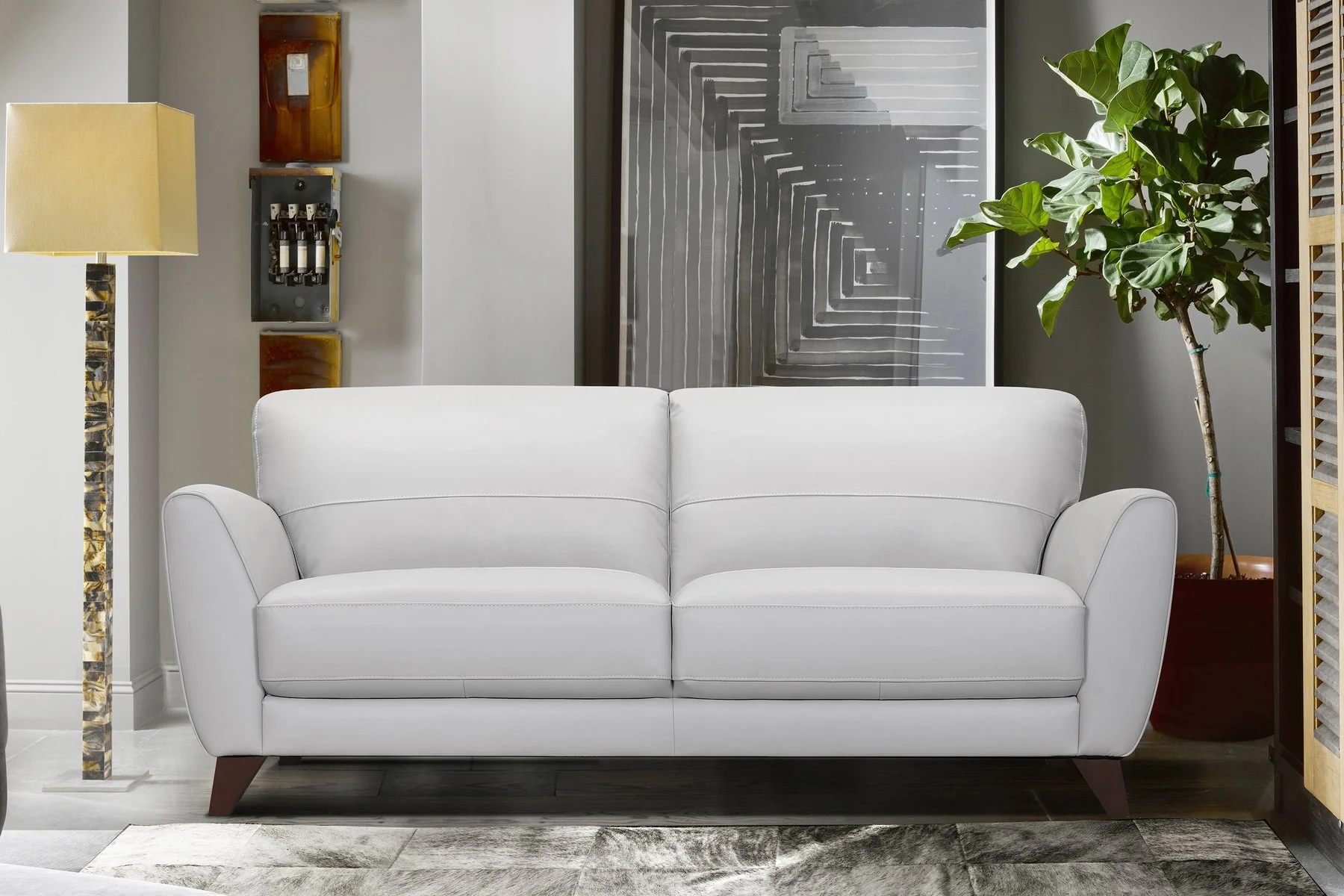 Jedd Contemporary Sofa in Genuine Dove Gray Leather with Brown Wood Legs - Image 8