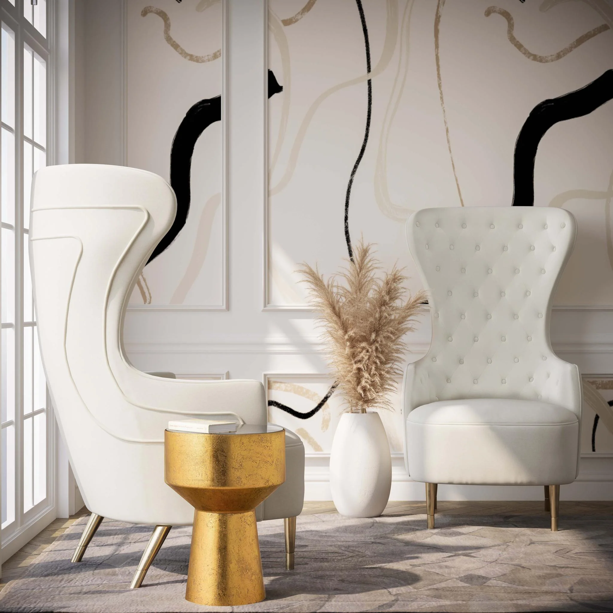 Jezebel Cream Velvet Wingback Chair - Image 2