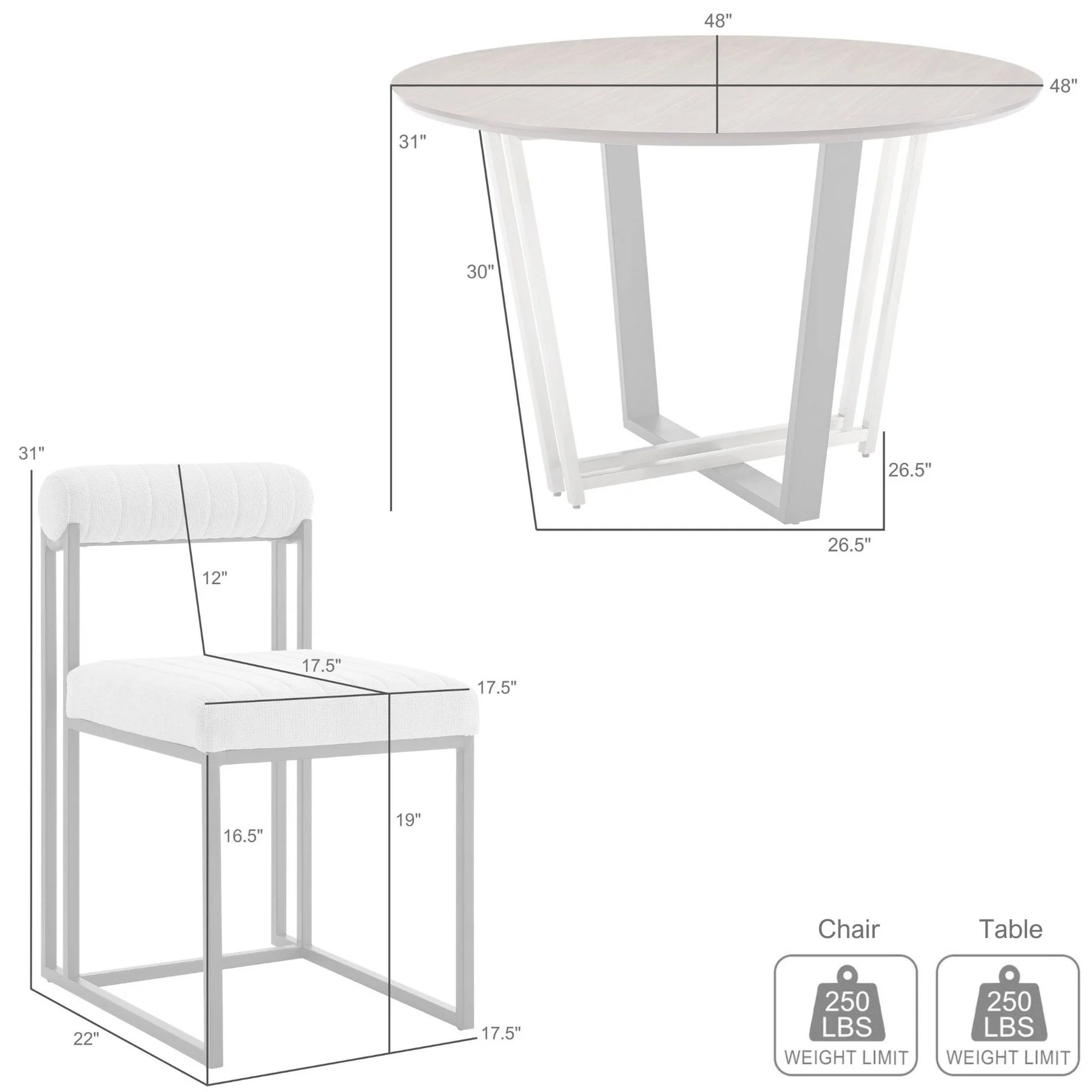 Joana Anastasia 5 Piece Round Walnut Dining Table Set with Brushed Stainless Steel and Charcoal Fabric - Image 9