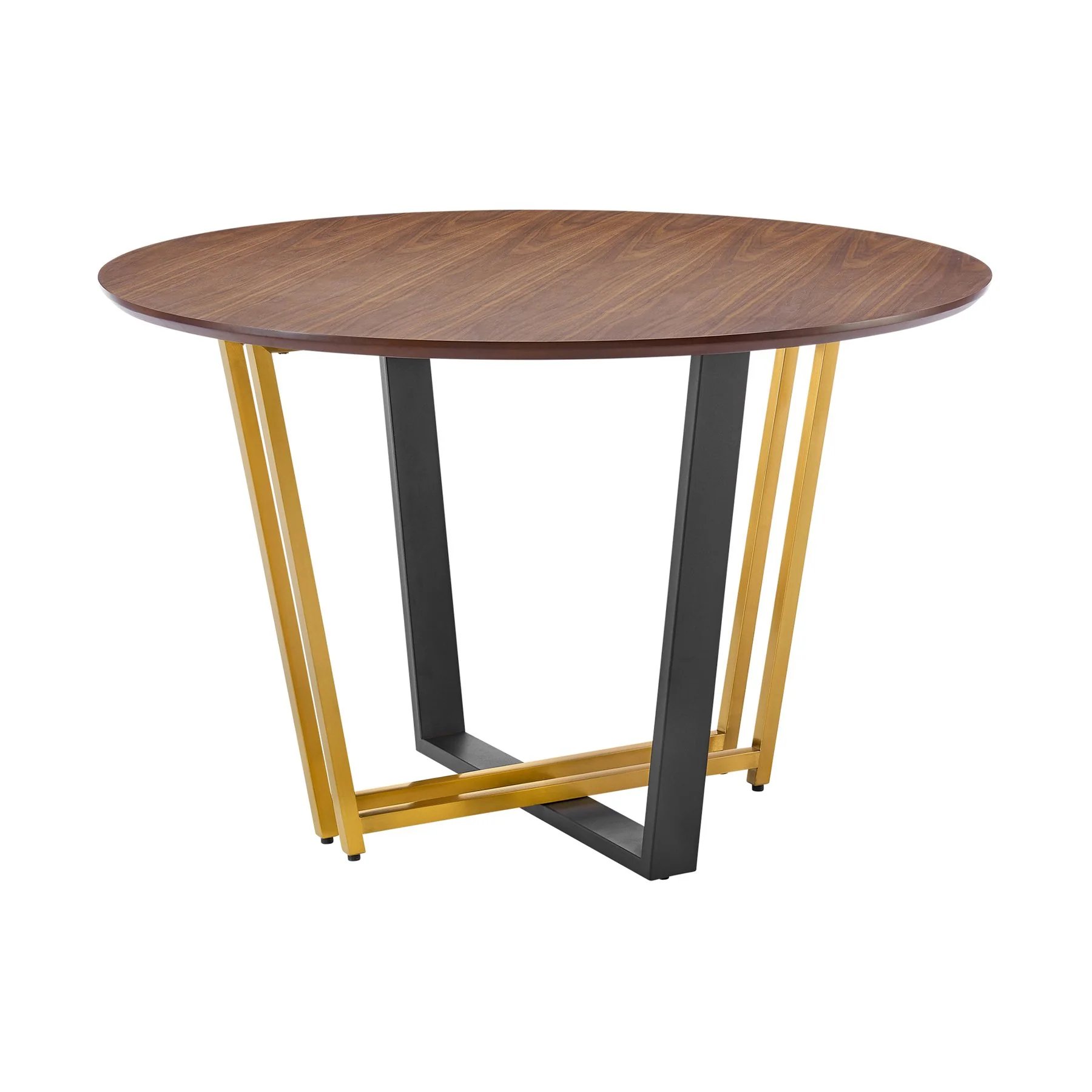 Joana Anastasia 5 Piece Round Walnut Dining Table Set with Brushed Stainless Steel and Taupe Fabric - Image 4