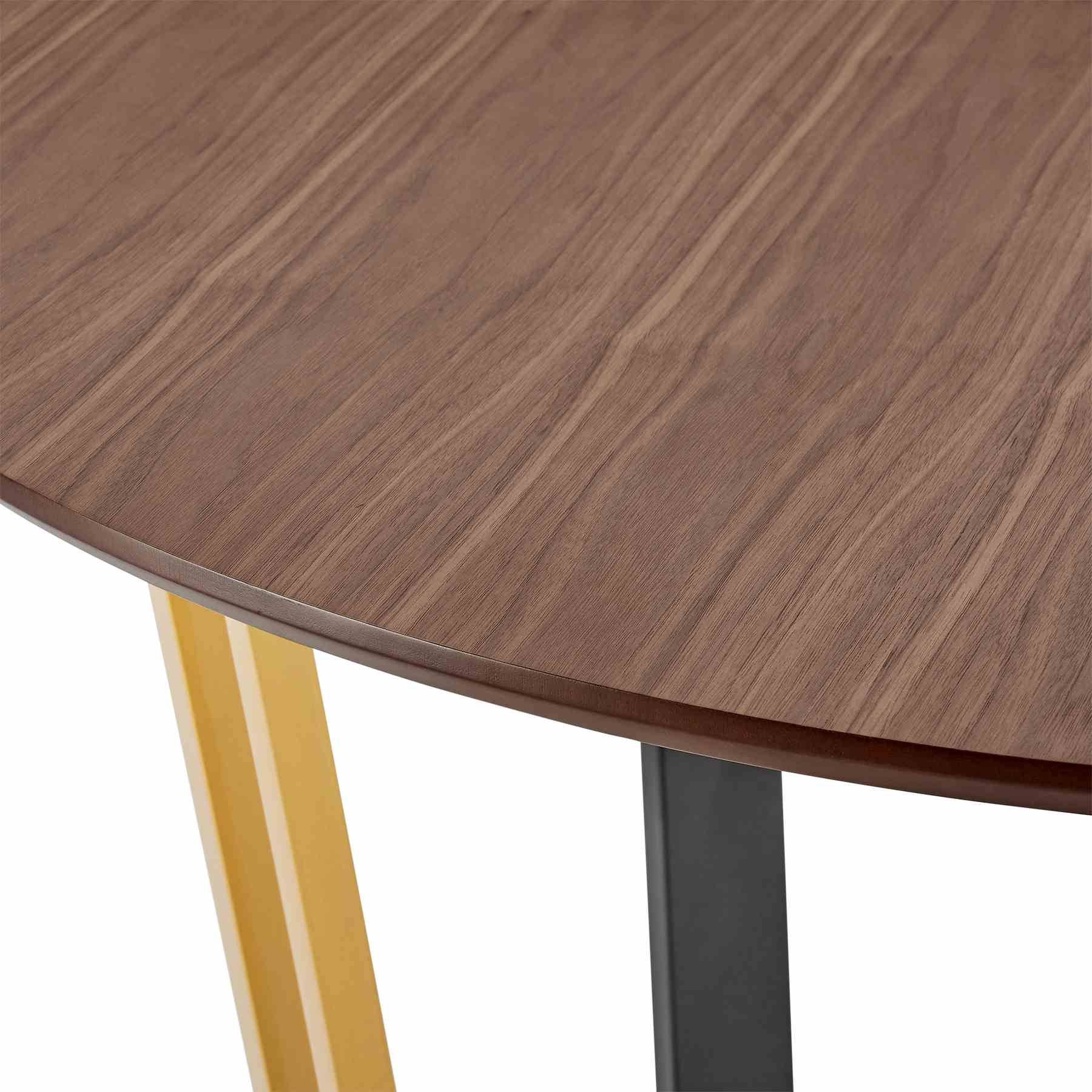 Joana Anastasia 5 Piece Round Walnut Dining Table Set with Brushed Stainless Steel and Taupe Fabric - Image 7