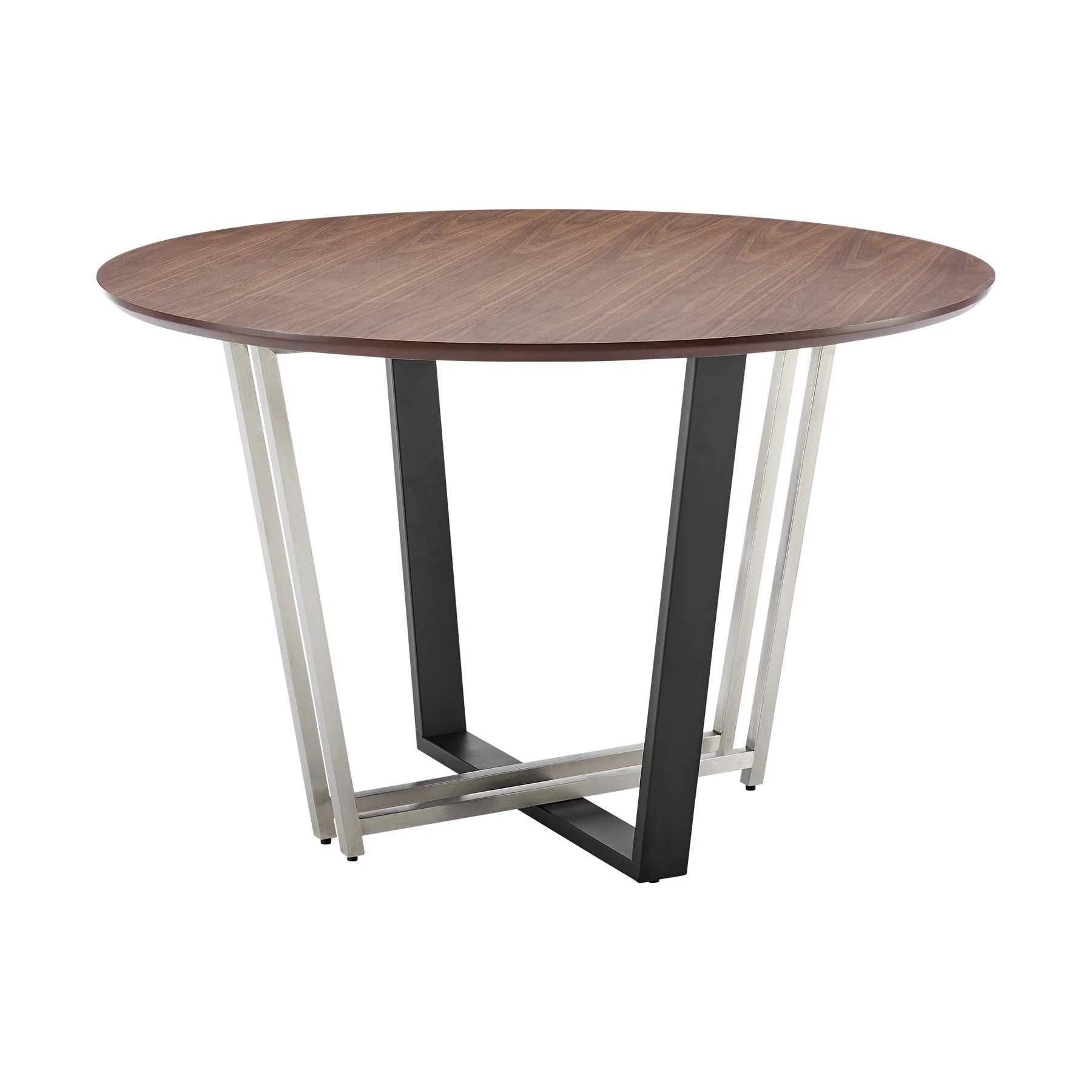 Joana Anastasia 5 Piece Round Walnut Dining Table Set with Matte Black Iron and Light Gray Fabric - Image 4
