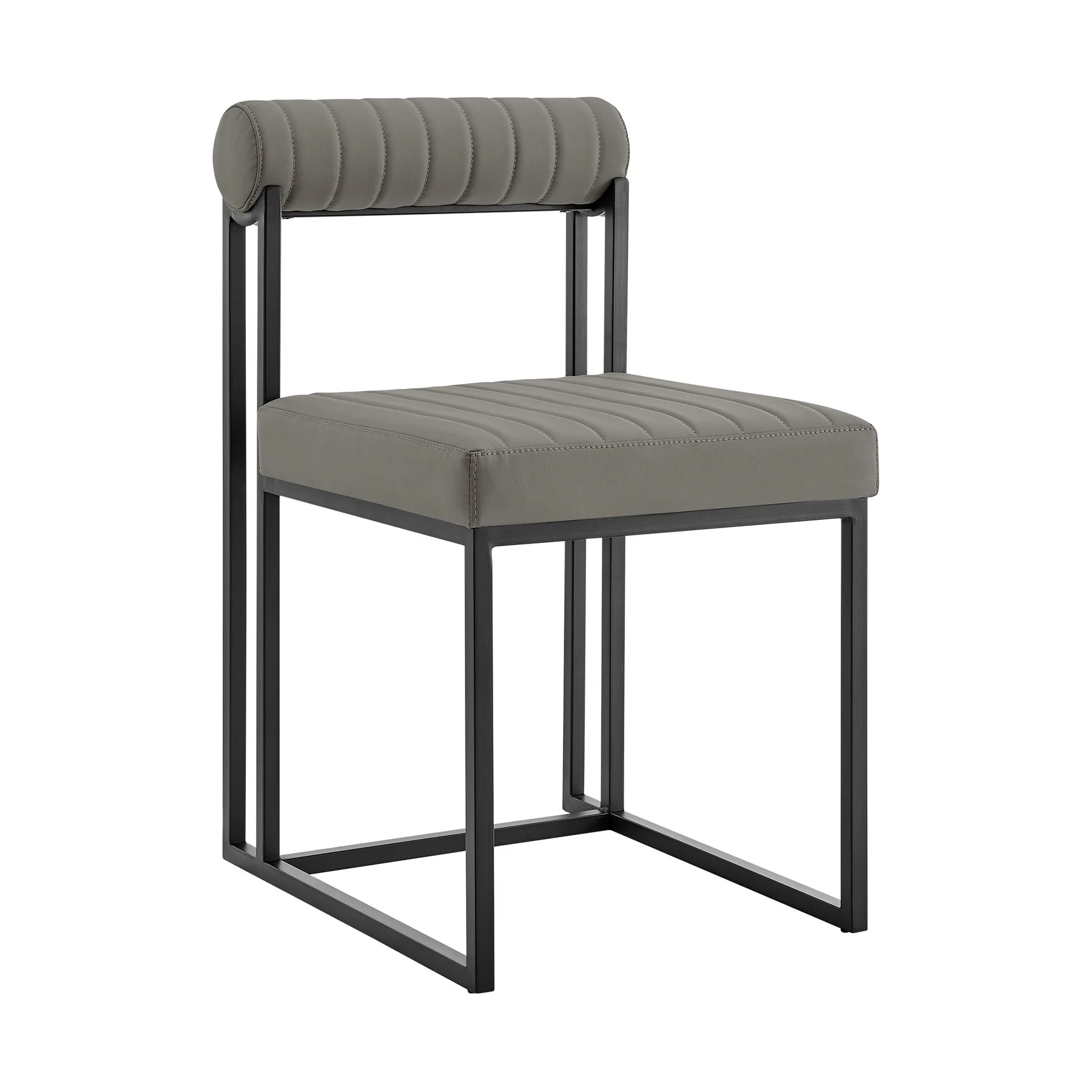 Joana Anastasia 5 Piece Round Walnut Dining Table Set with Matte Black Iron and Light Gray Faux Leather - Image 2