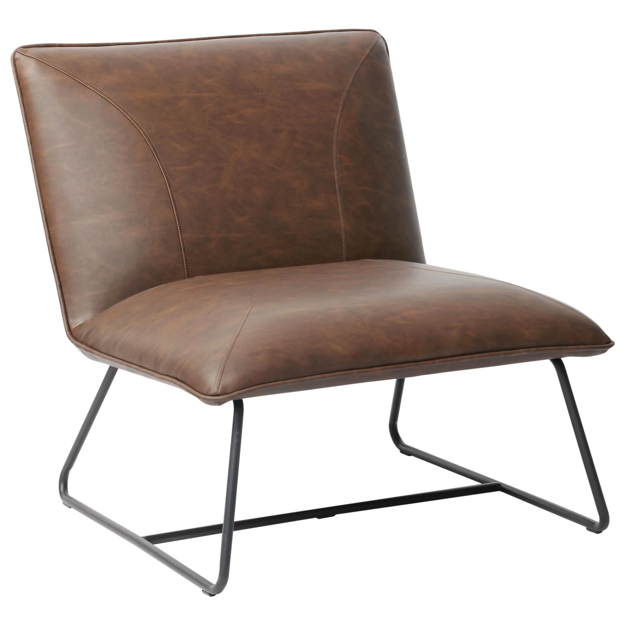 Jordan Armless Accent Chair in Chocolate Leatherette with Chrome Metal Base by Diamond Sofa - Image 2